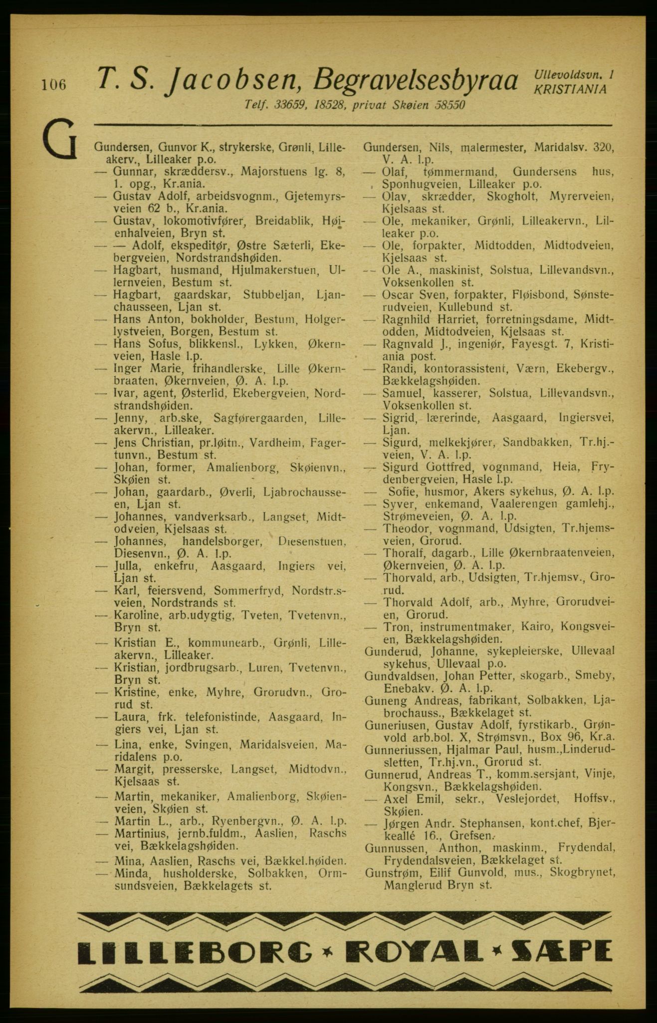 Aker adressebok/adressekalender, PUBL/001/A/002: Akers adressekalender, 1922, s. 106