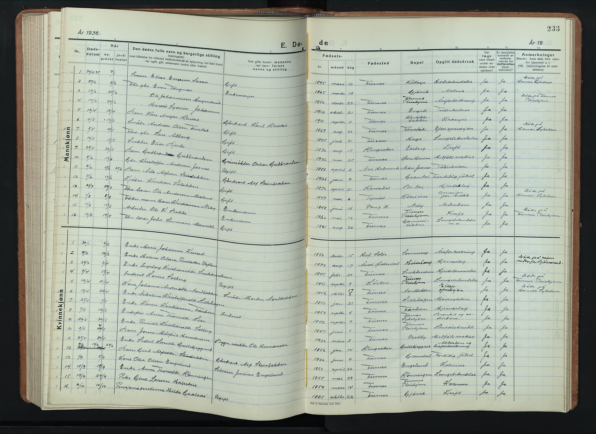 Furnes prestekontor, SAH/PREST-012/L/La/L0002: Klokkerbok nr. 2, 1934-1956, s. 233