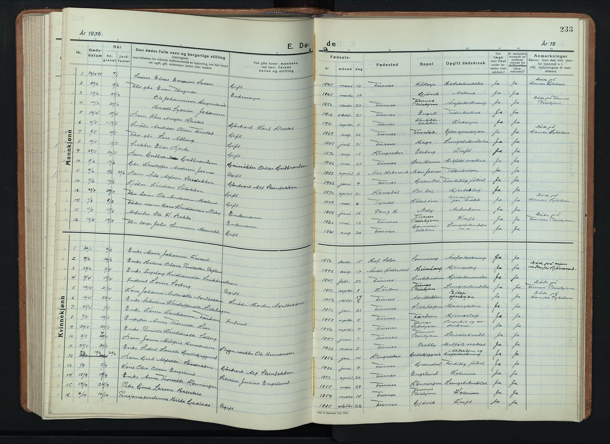 Furnes prestekontor, AV/SAH-PREST-012/L/La/L0002: Klokkerbok nr. 2, 1934-1956, s. 233