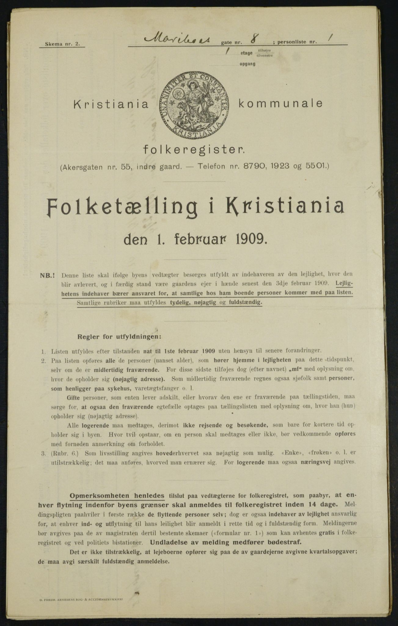 OBA, Kommunal folketelling 1.2.1909 for Kristiania kjøpstad, 1909, s. 54958