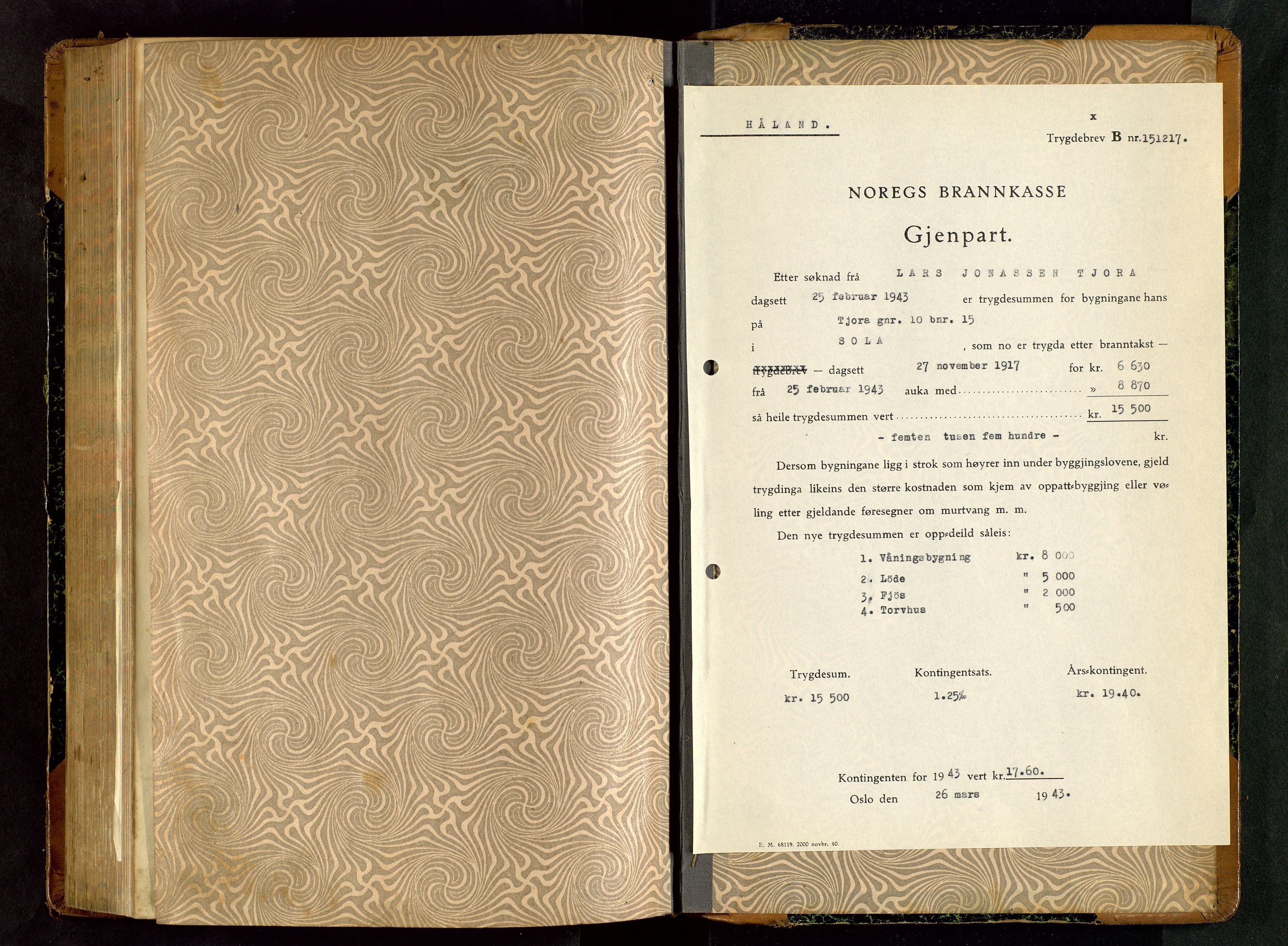Håland lensmannskontor, SAST/A-100100/Gob/L0006: Branntakstprotokoll - skjematakst. Register i boken., 1917-1920