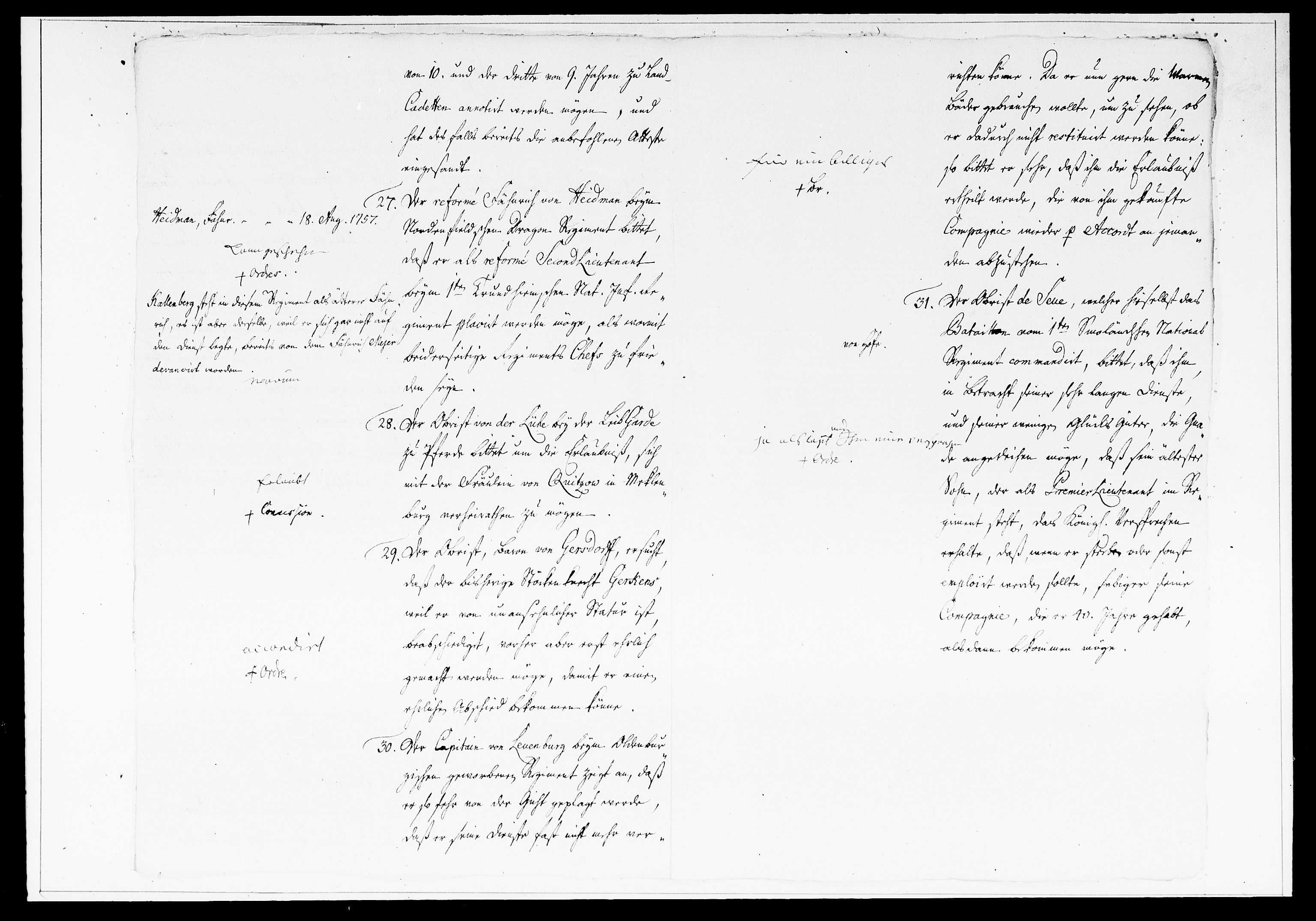 Krigskollegiet, Krigskancelliet, DRA/A-0006/-/1360-1385: Refererede sager, 1761, s. 296