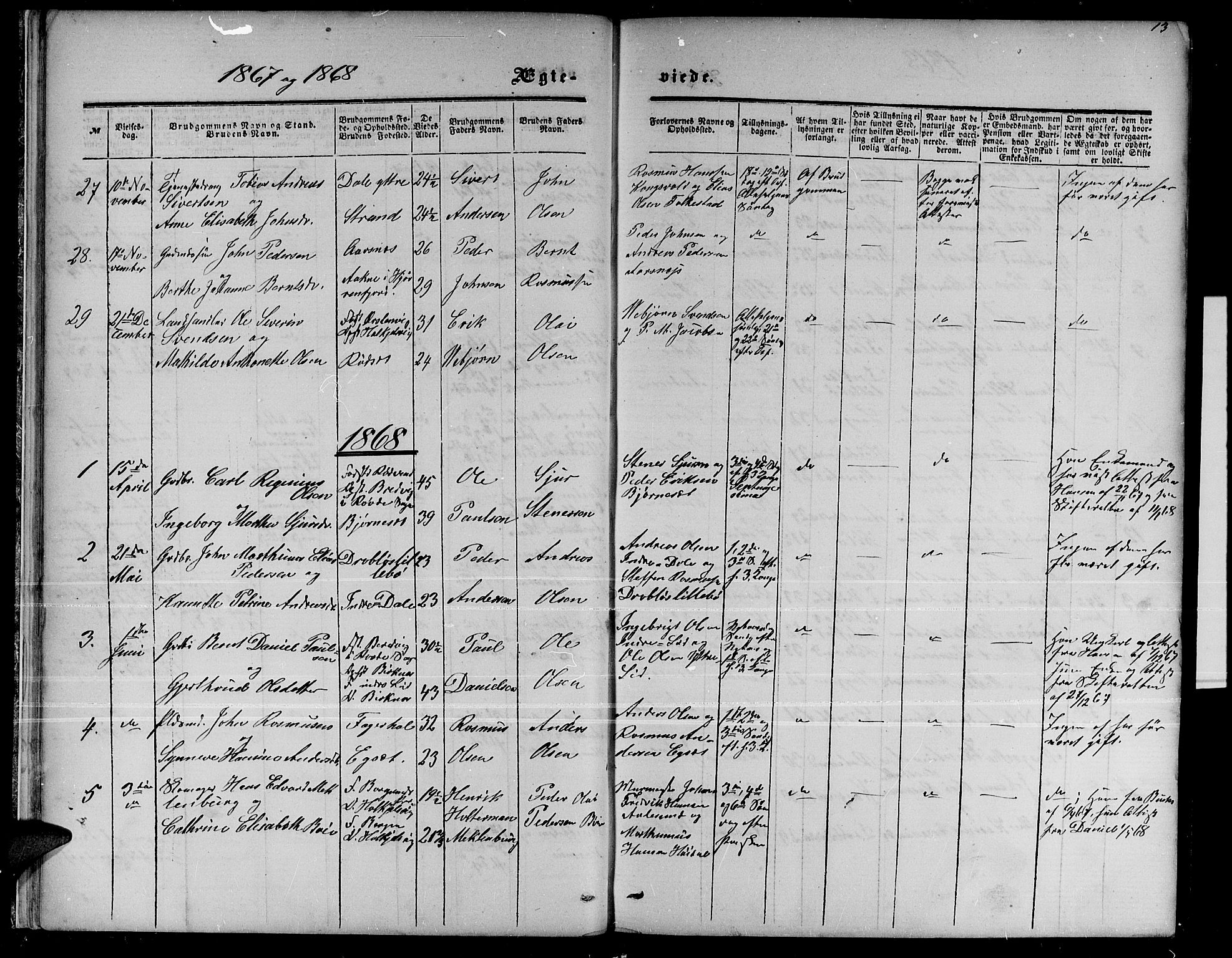 Ministerialprotokoller, klokkerbøker og fødselsregistre - Møre og Romsdal, AV/SAT-A-1454/511/L0157: Klokkerbok nr. 511C03, 1864-1884, s. 13