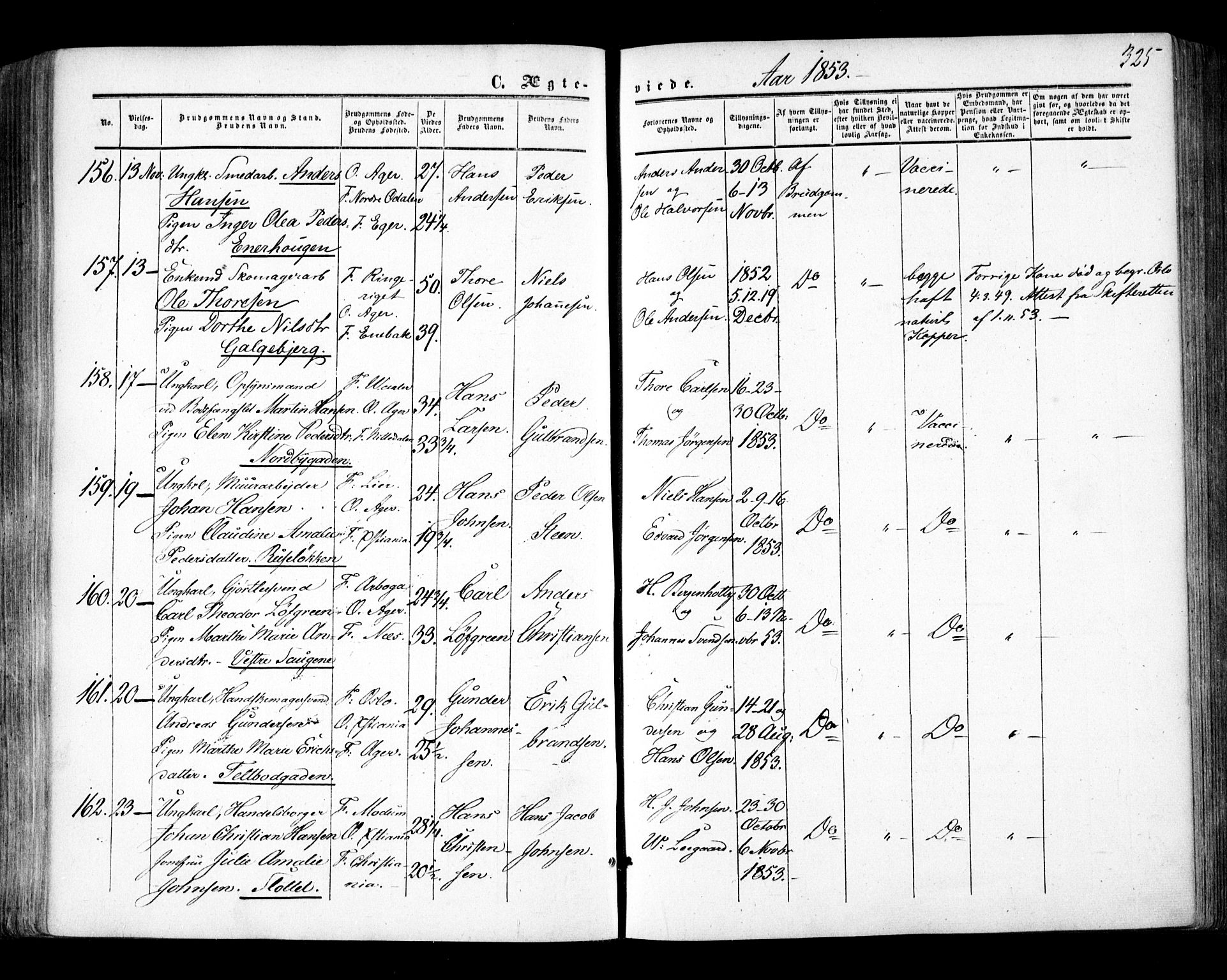 Aker prestekontor kirkebøker, AV/SAO-A-10861/F/L0020: Ministerialbok nr. 20, 1853-1857, s. 325