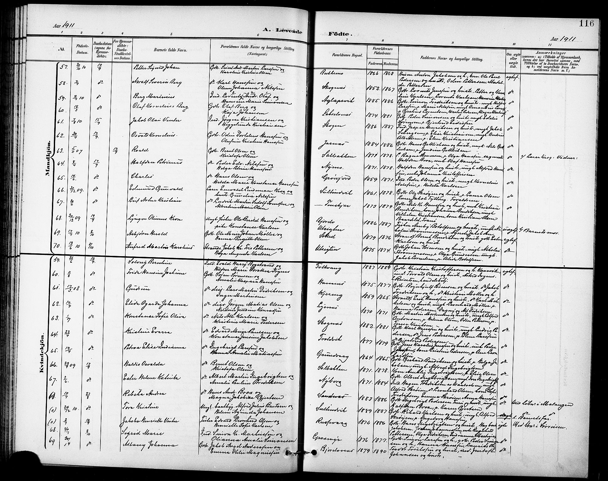 Lenvik sokneprestembete, AV/SATØ-S-1310/H/Ha/Hab/L0008klokker: Klokkerbok nr. 8, 1899-1911, s. 116