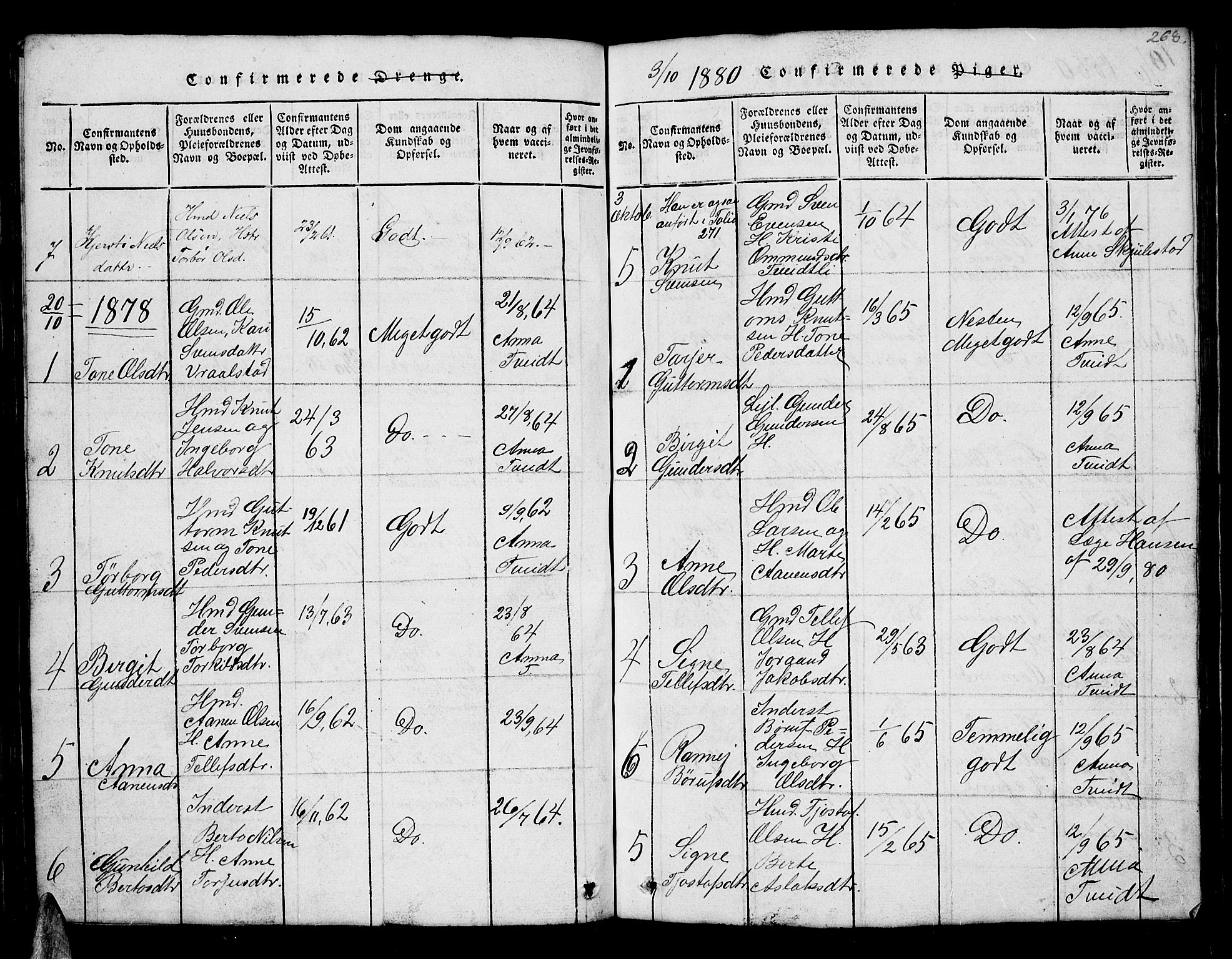 Åmli sokneprestkontor, SAK/1111-0050/F/Fb/Fbb/L0001: Klokkerbok nr. B 1, 1816-1889, s. 268