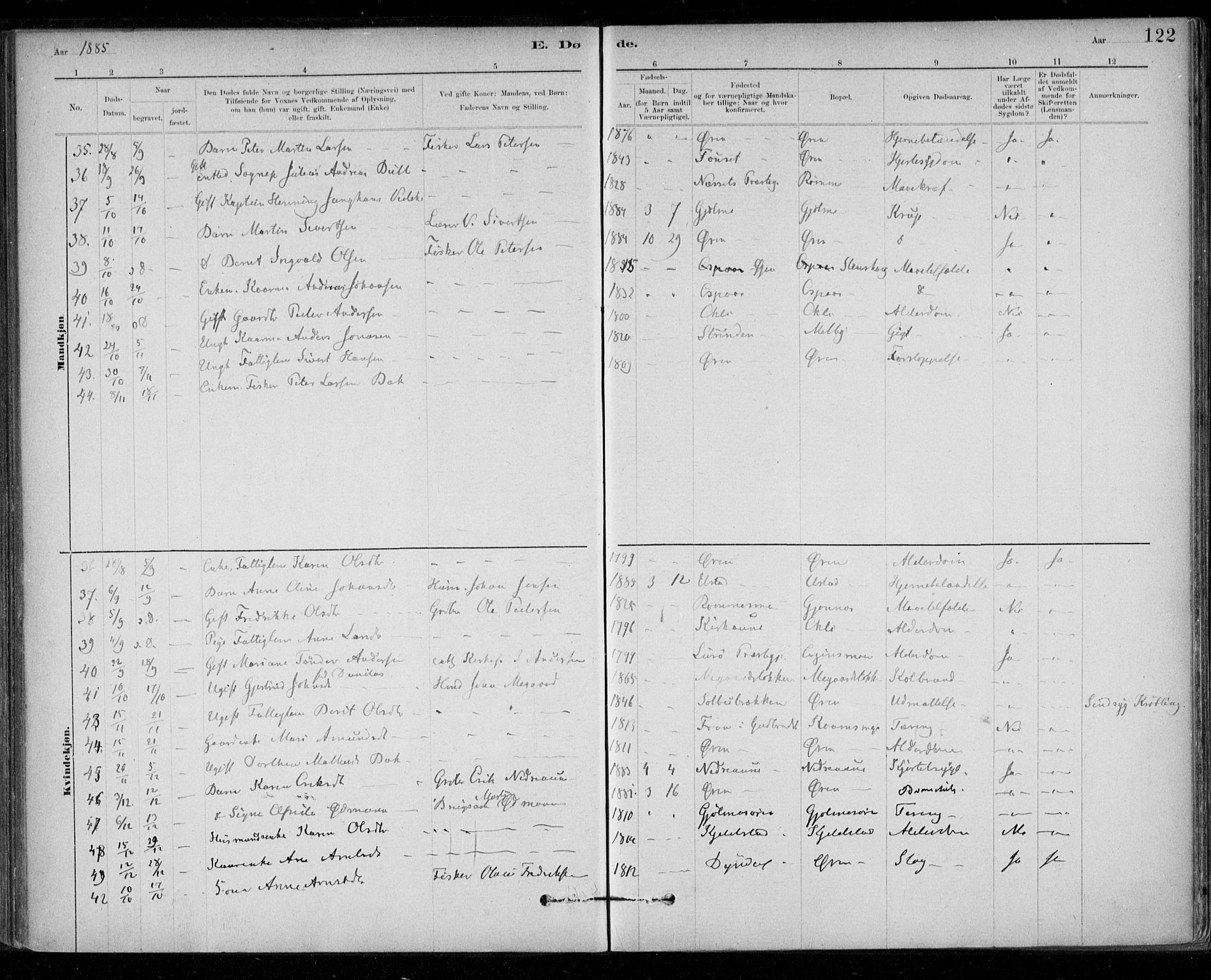Ministerialprotokoller, klokkerbøker og fødselsregistre - Sør-Trøndelag, SAT/A-1456/668/L0810: Ministerialbok nr. 668A10, 1881-1894, s. 122