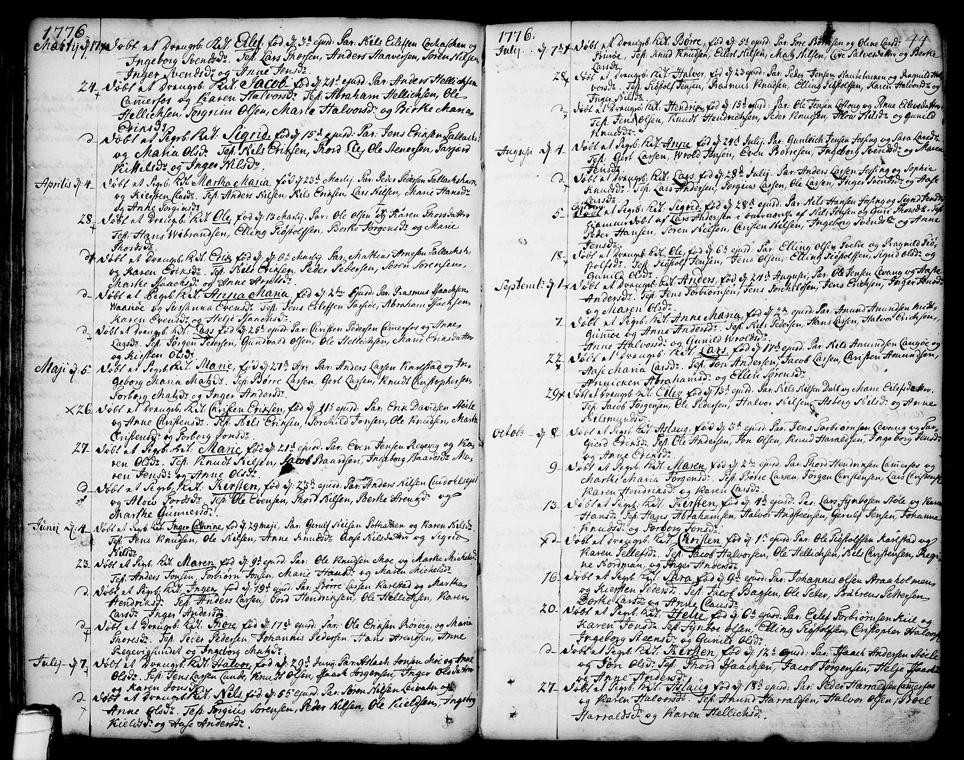 Sannidal kirkebøker, AV/SAKO-A-296/F/Fa/L0002: Ministerialbok nr. 2, 1767-1802, s. 44