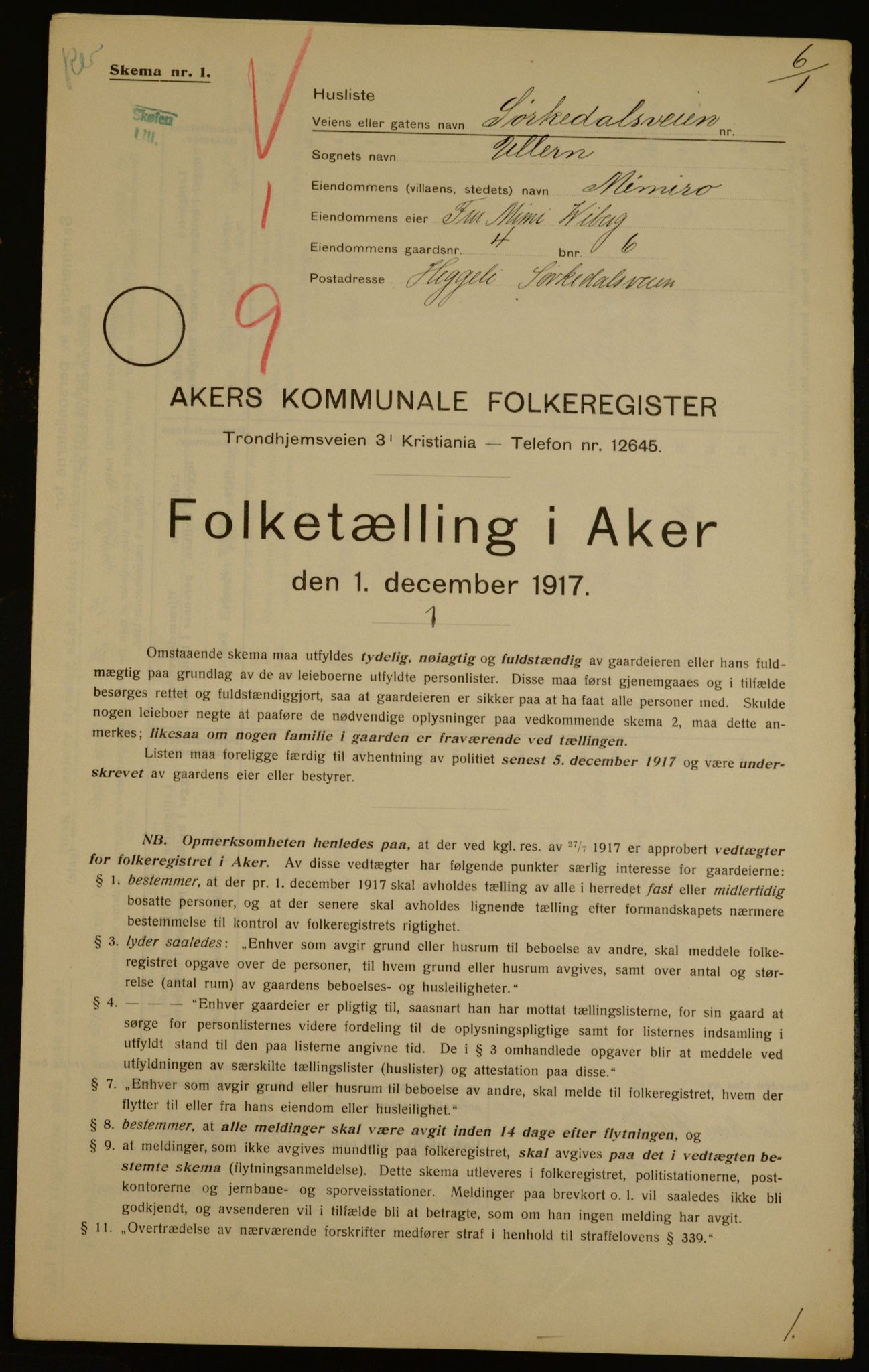 OBA, Kommunal folketelling 1.12.1917 for Aker, 1917, s. 29