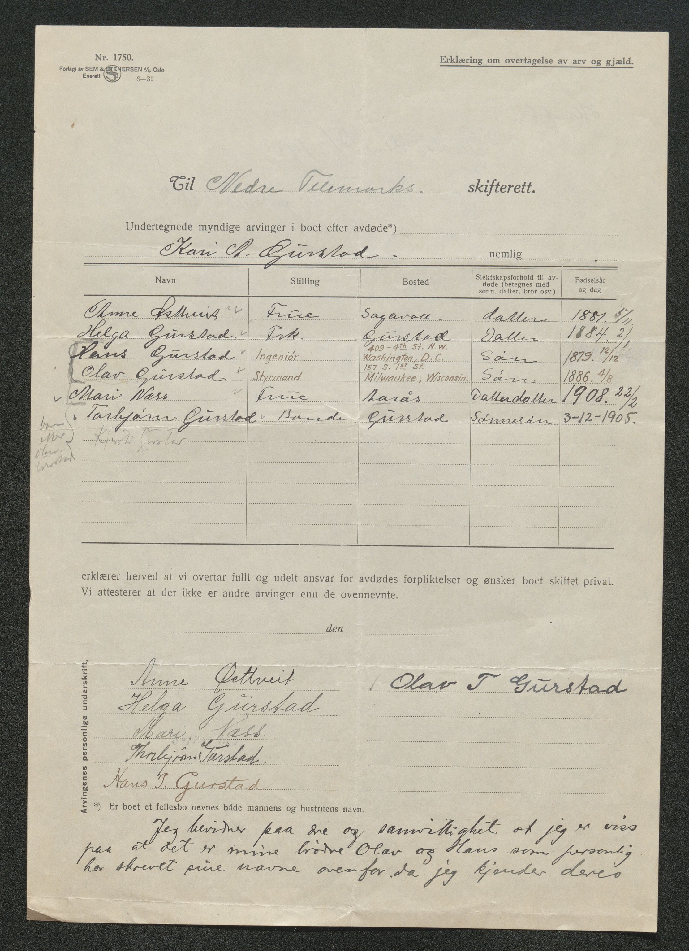 Nedre Telemark sorenskriveri, AV/SAKO-A-135/H/Ha/Hab/L0008: Dødsfallsfortegnelser
, 1931-1935, s. 752