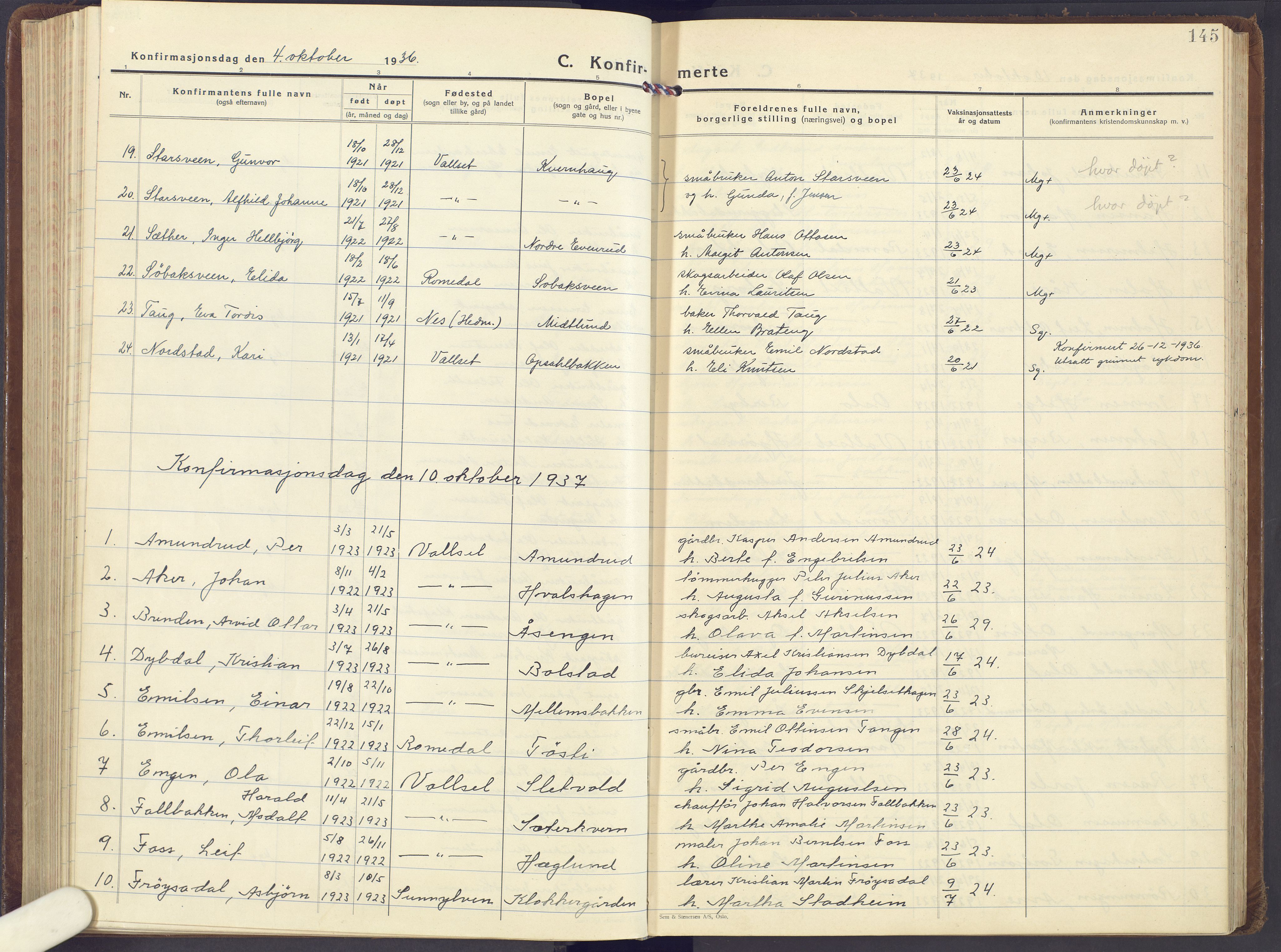 Romedal prestekontor, AV/SAH-PREST-004/K/L0013: Ministerialbok nr. 13, 1930-1949, s. 145