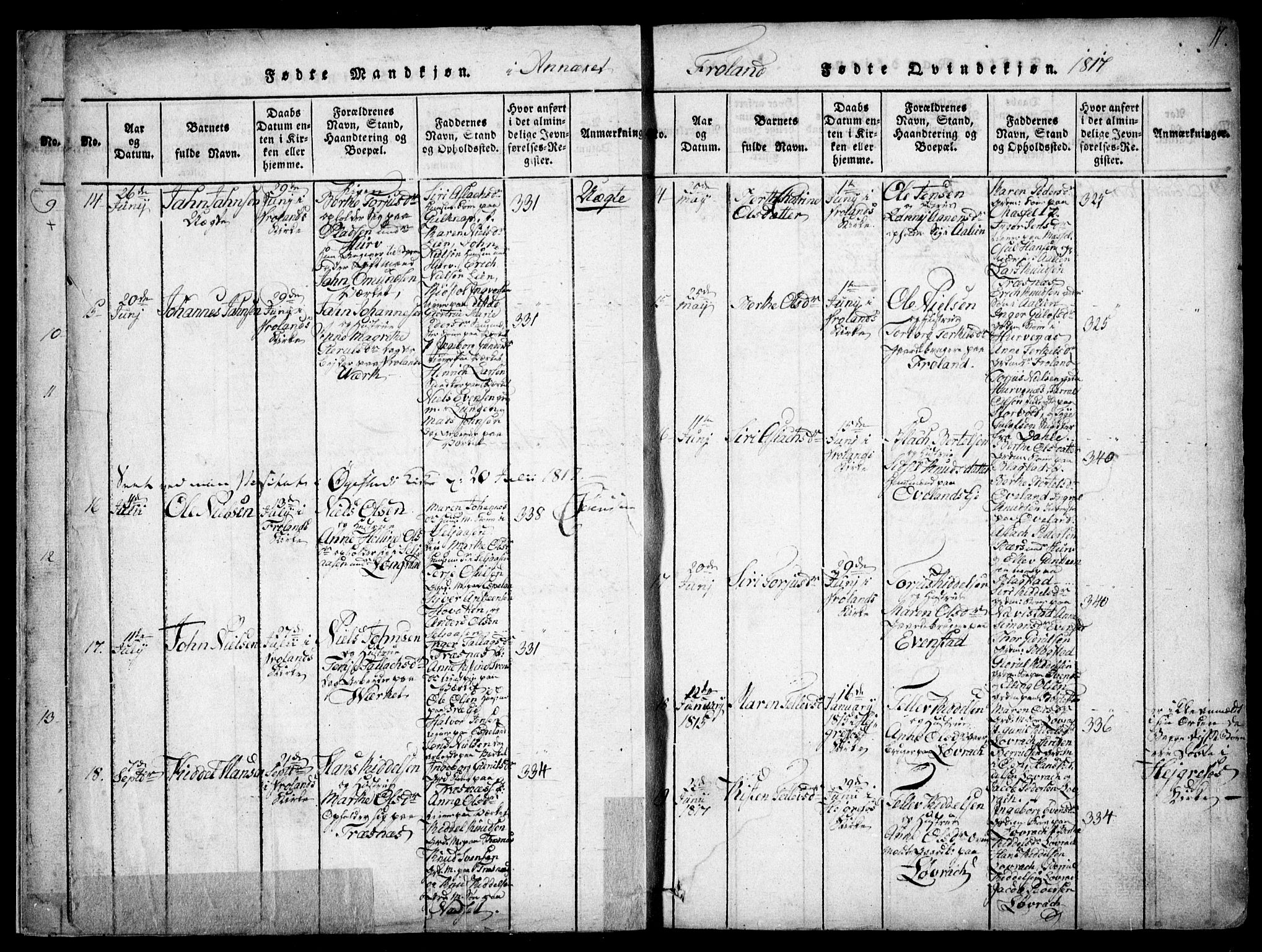 Fjære sokneprestkontor, AV/SAK-1111-0011/F/Fb/L0007: Klokkerbok nr. B 7, 1816-1826, s. 11