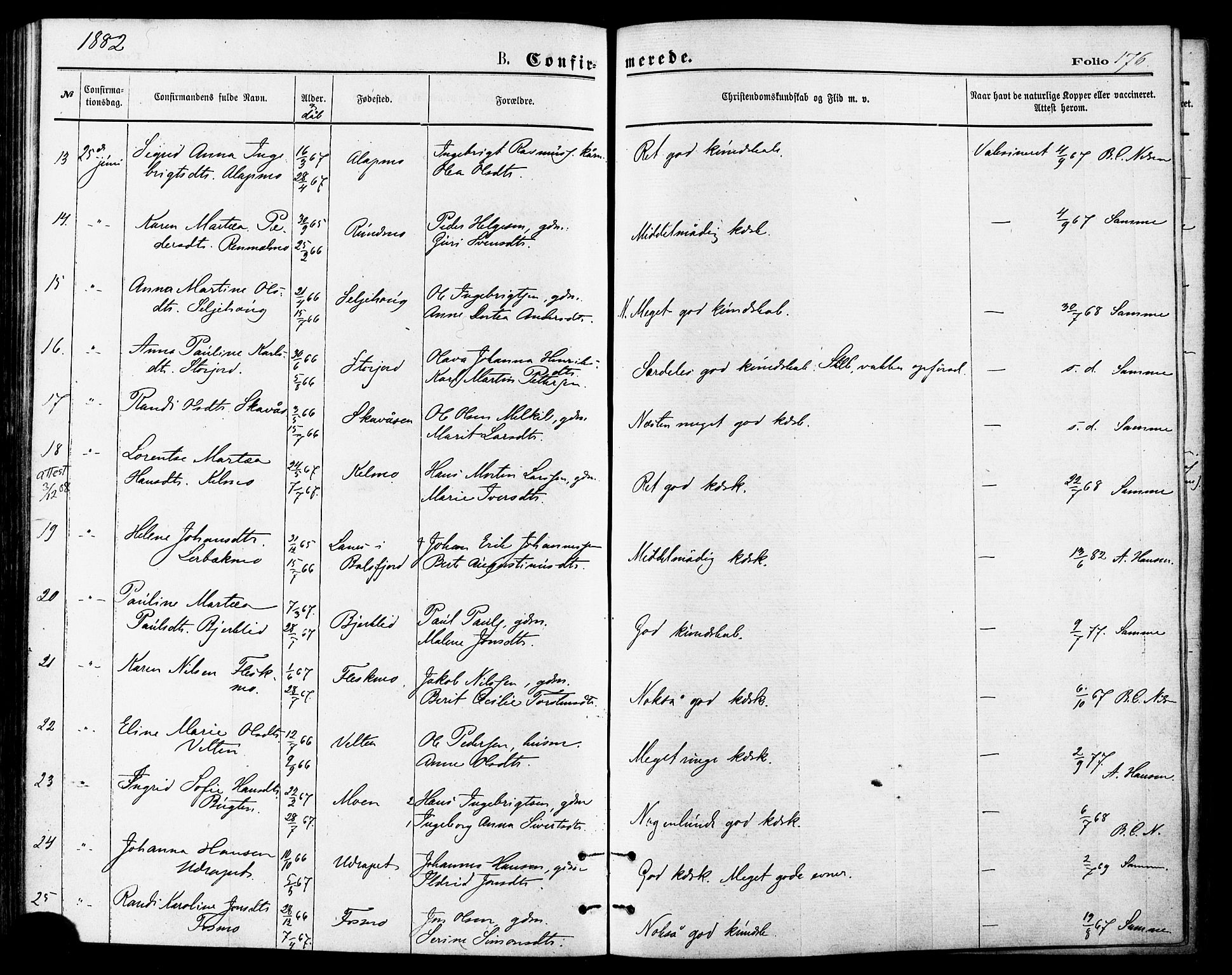 Målselv sokneprestembete, AV/SATØ-S-1311/G/Ga/Gaa/L0005kirke: Ministerialbok nr. 5, 1872-1884, s. 176