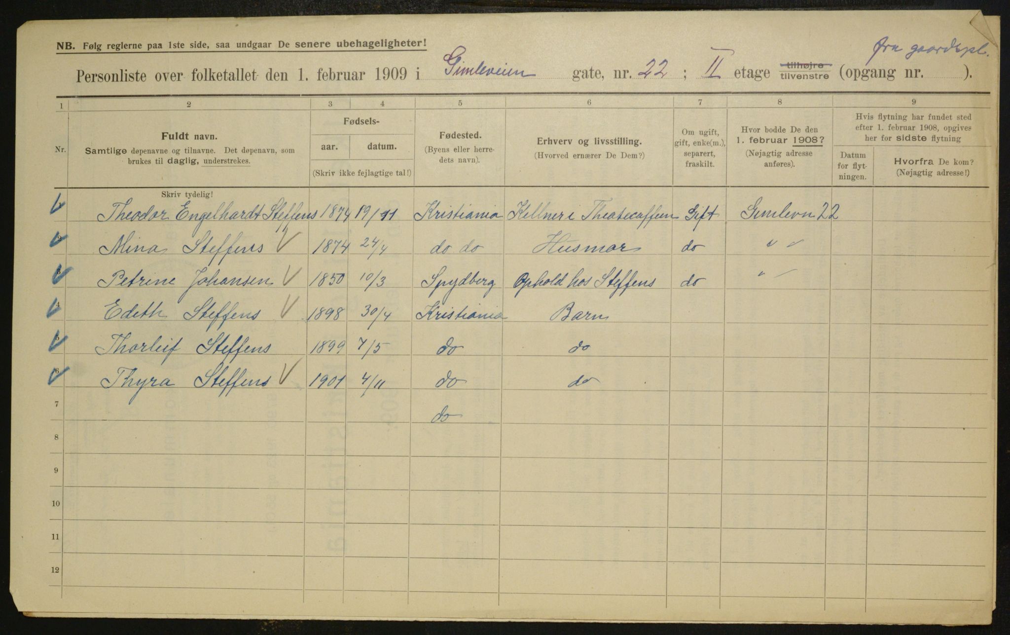 OBA, Kommunal folketelling 1.2.1909 for Kristiania kjøpstad, 1909, s. 26563