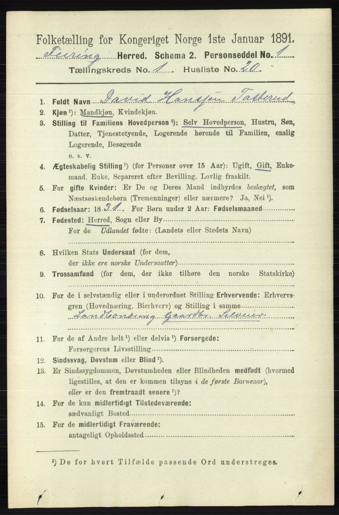 RA, Folketelling 1891 for 0240 Feiring herred, 1891, s. 195