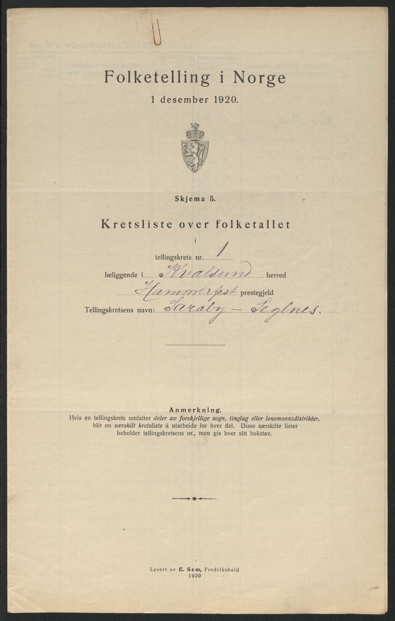 SATØ, Folketelling 1920 for 2017 Kvalsund herred, 1920, s. 12