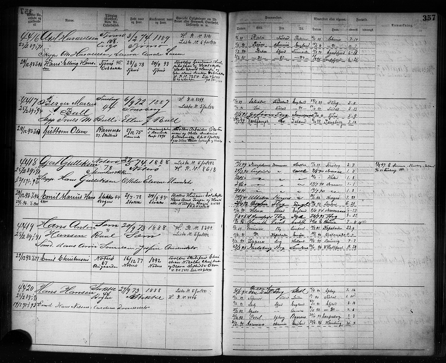 Tønsberg innrulleringskontor, AV/SAKO-A-786/F/Fb/L0007: Annotasjonsrulle Patent nr. 2636-5150, 1881-1892, s. 358