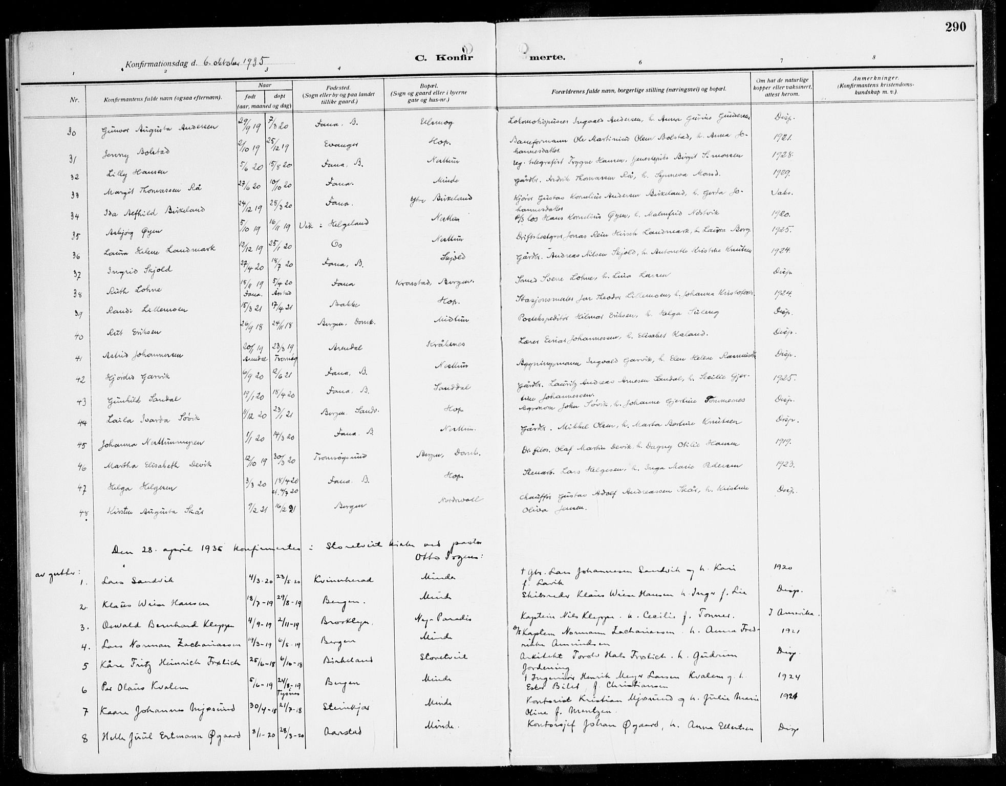 Fana Sokneprestembete, AV/SAB-A-75101/H/Haa/Haaj/L0001: Ministerialbok nr. J 1, 1921-1935, s. 290