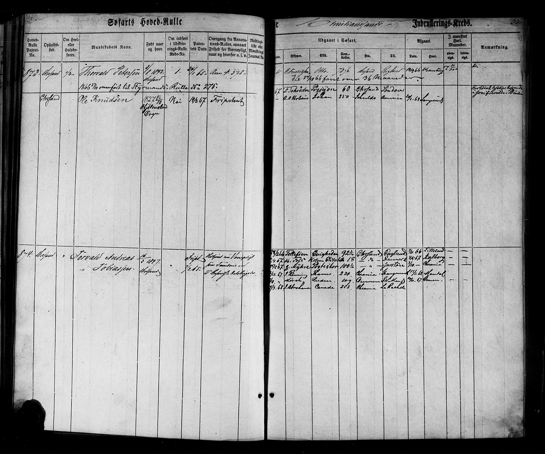 Kristiansand mønstringskrets, AV/SAK-2031-0015/F/Fb/L0026: Hovedrulle nr 767-1137, dublett, J-5, 1860-1870, s. 56