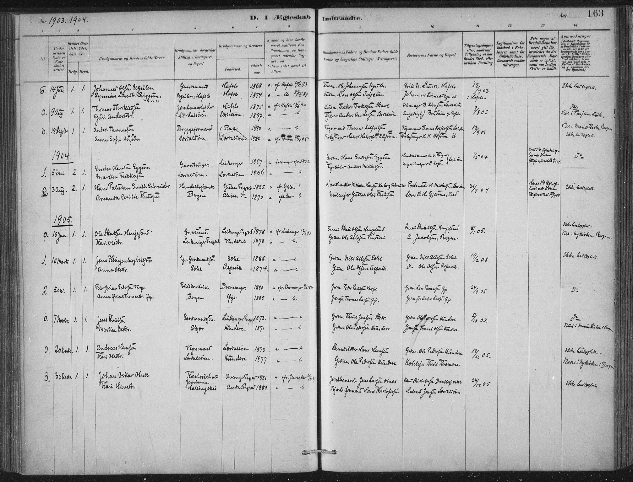 Lærdal sokneprestembete, SAB/A-81201: Ministerialbok nr. D  1, 1878-1908, s. 163