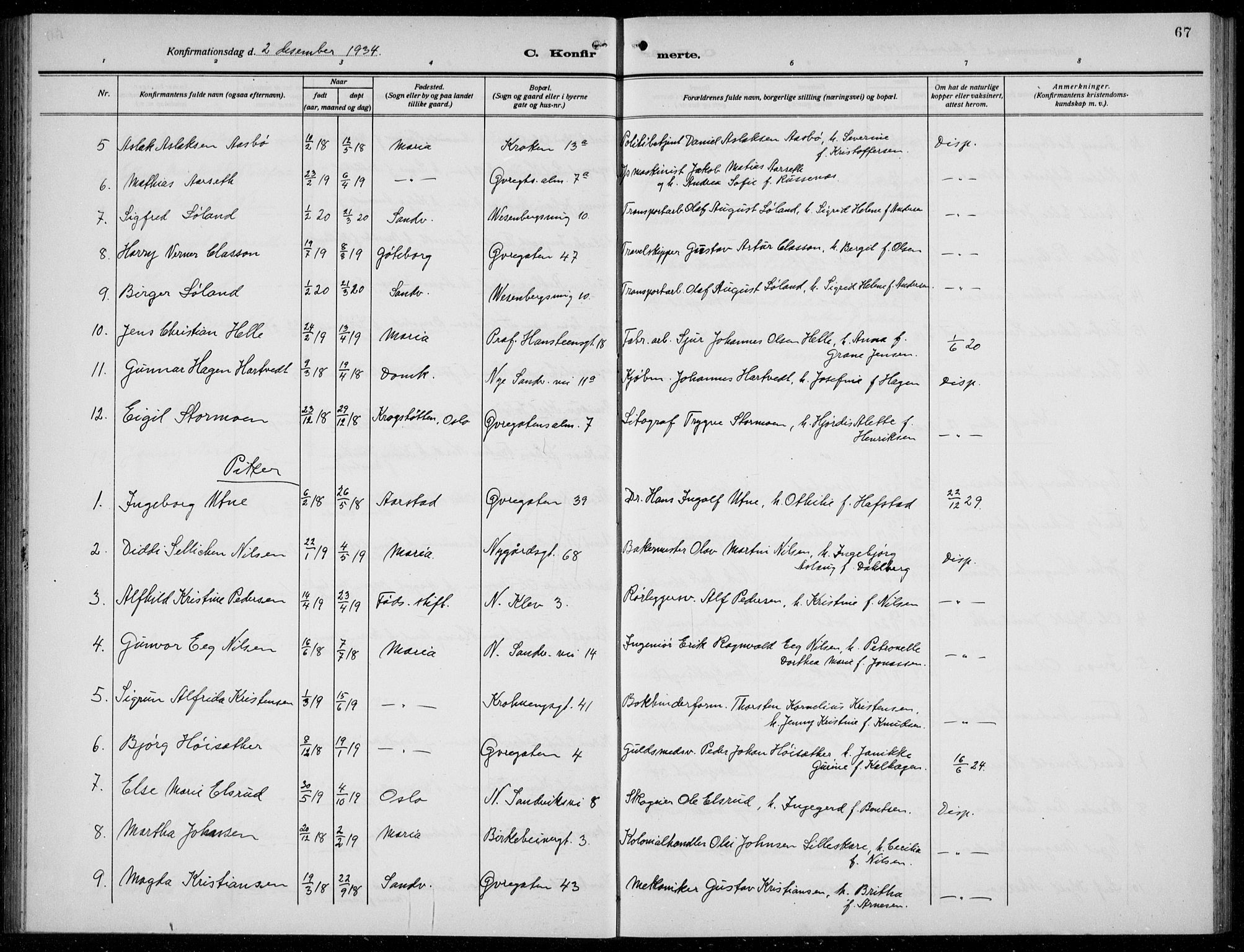 Mariakirken Sokneprestembete, AV/SAB-A-76901/H/Hab/L0010: Klokkerbok nr. A 10, 1920-1937, s. 67