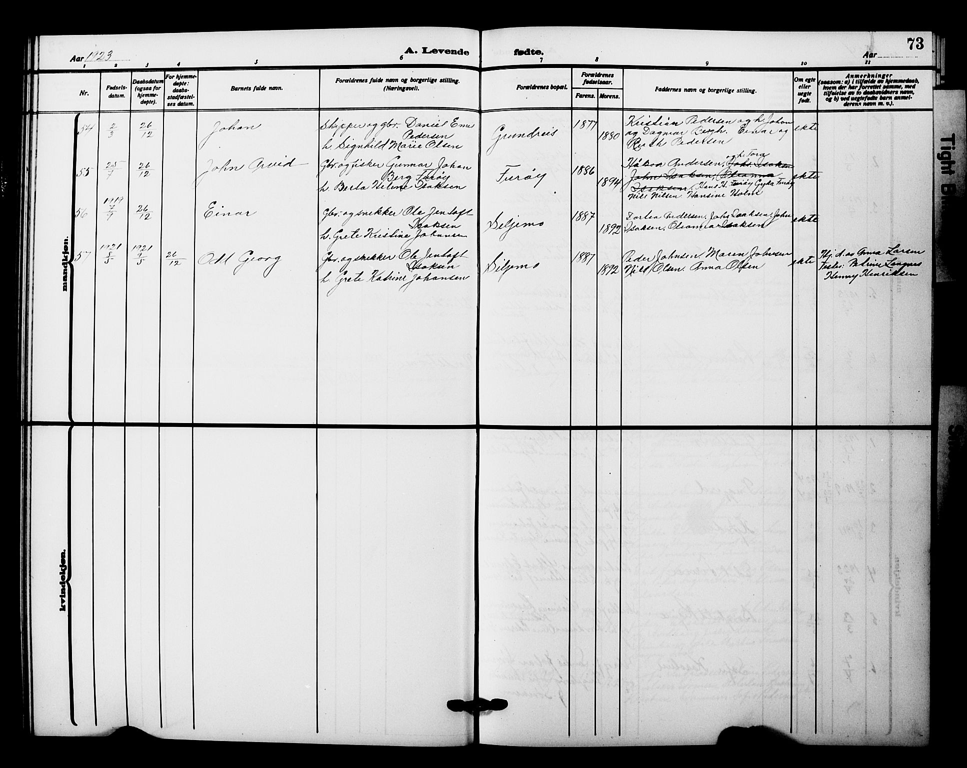 Tranøy sokneprestkontor, AV/SATØ-S-1313/I/Ia/Iab/L0023klokker: Klokkerbok nr. 23, 1913-1928, s. 73