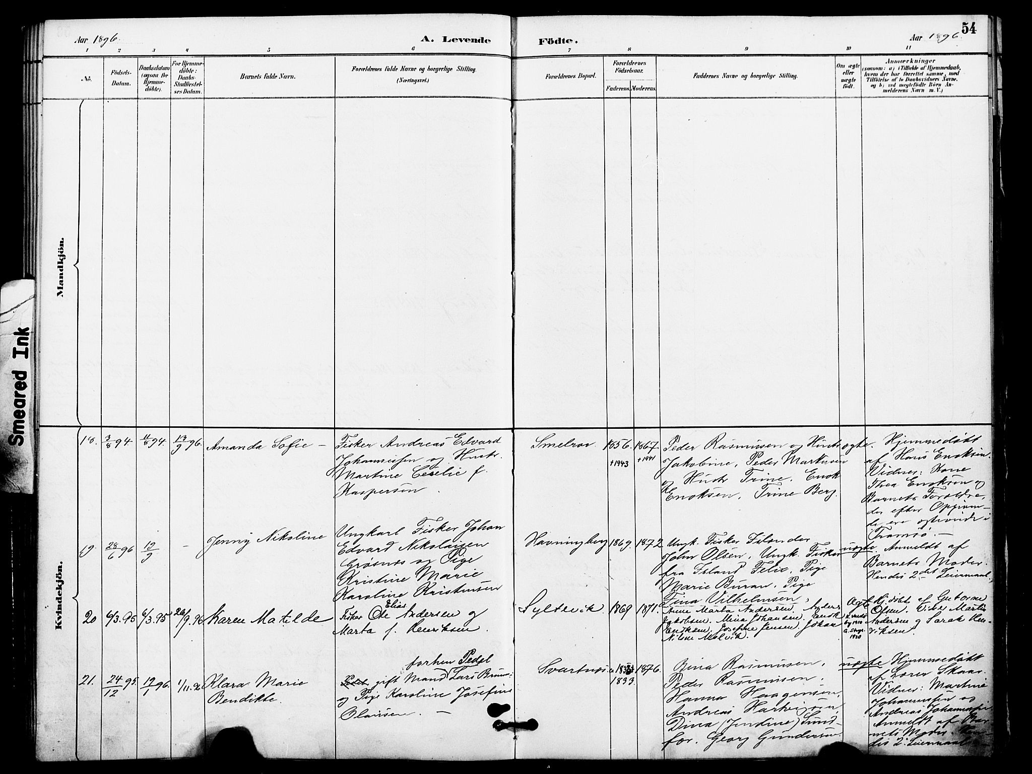Vardø sokneprestkontor, AV/SATØ-S-1332/H/Ha/L0009kirke: Ministerialbok nr. 9, 1887-1898, s. 54