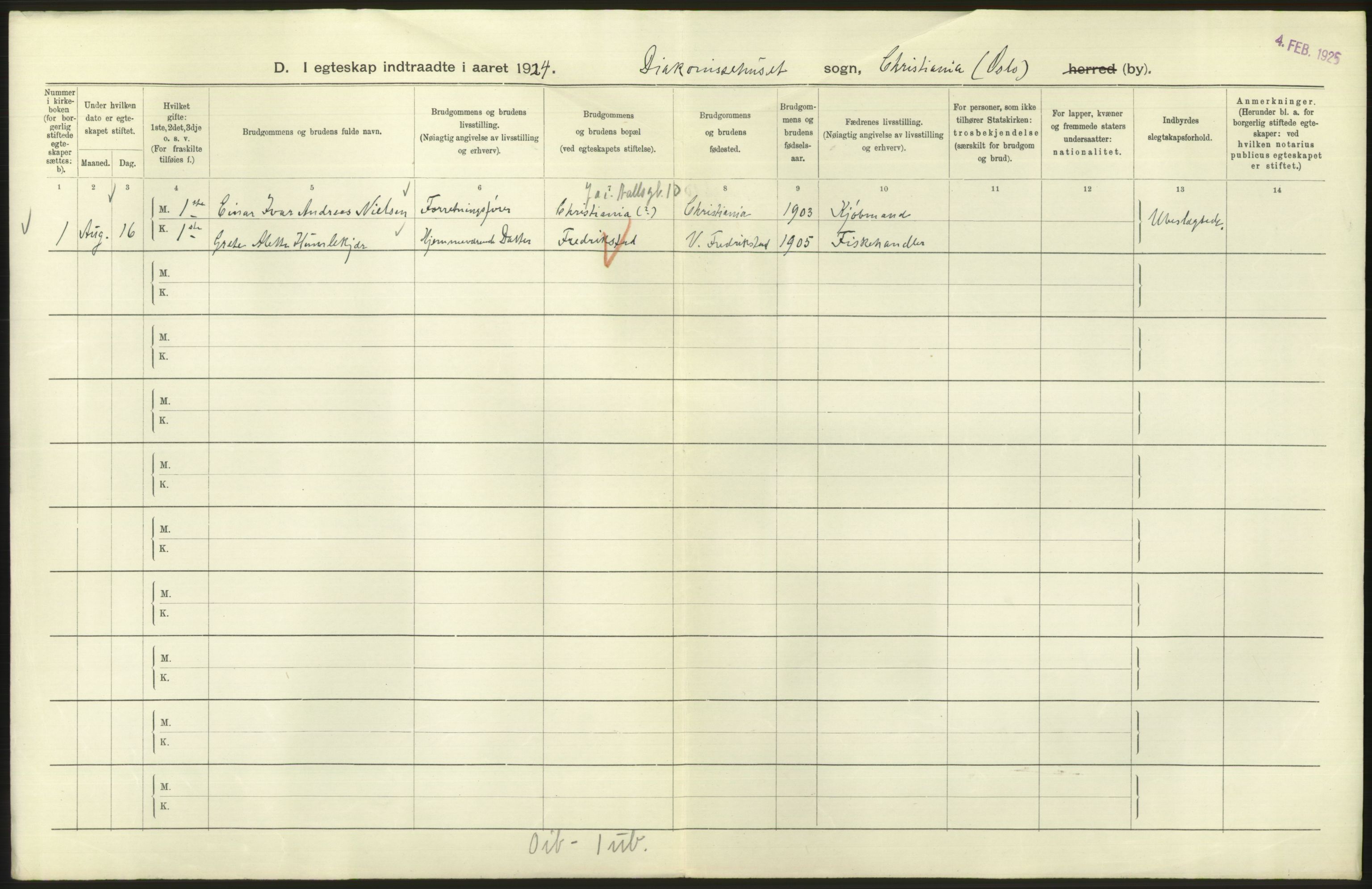 Statistisk sentralbyrå, Sosiodemografiske emner, Befolkning, AV/RA-S-2228/D/Df/Dfc/Dfcd/L0007: Kristiania: Gifte, 1924, s. 822
