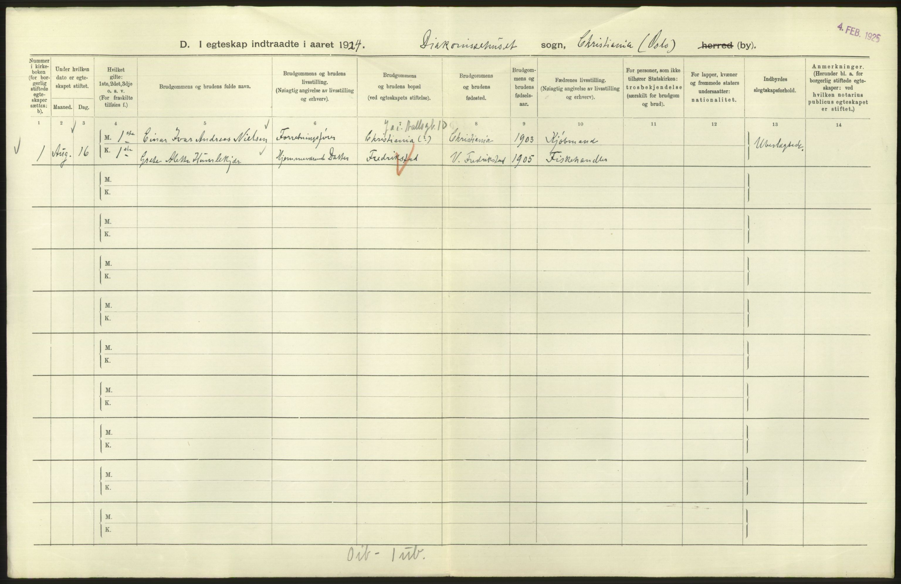 Statistisk sentralbyrå, Sosiodemografiske emner, Befolkning, RA/S-2228/D/Df/Dfc/Dfcd/L0007: Kristiania: Gifte, 1924, s. 822