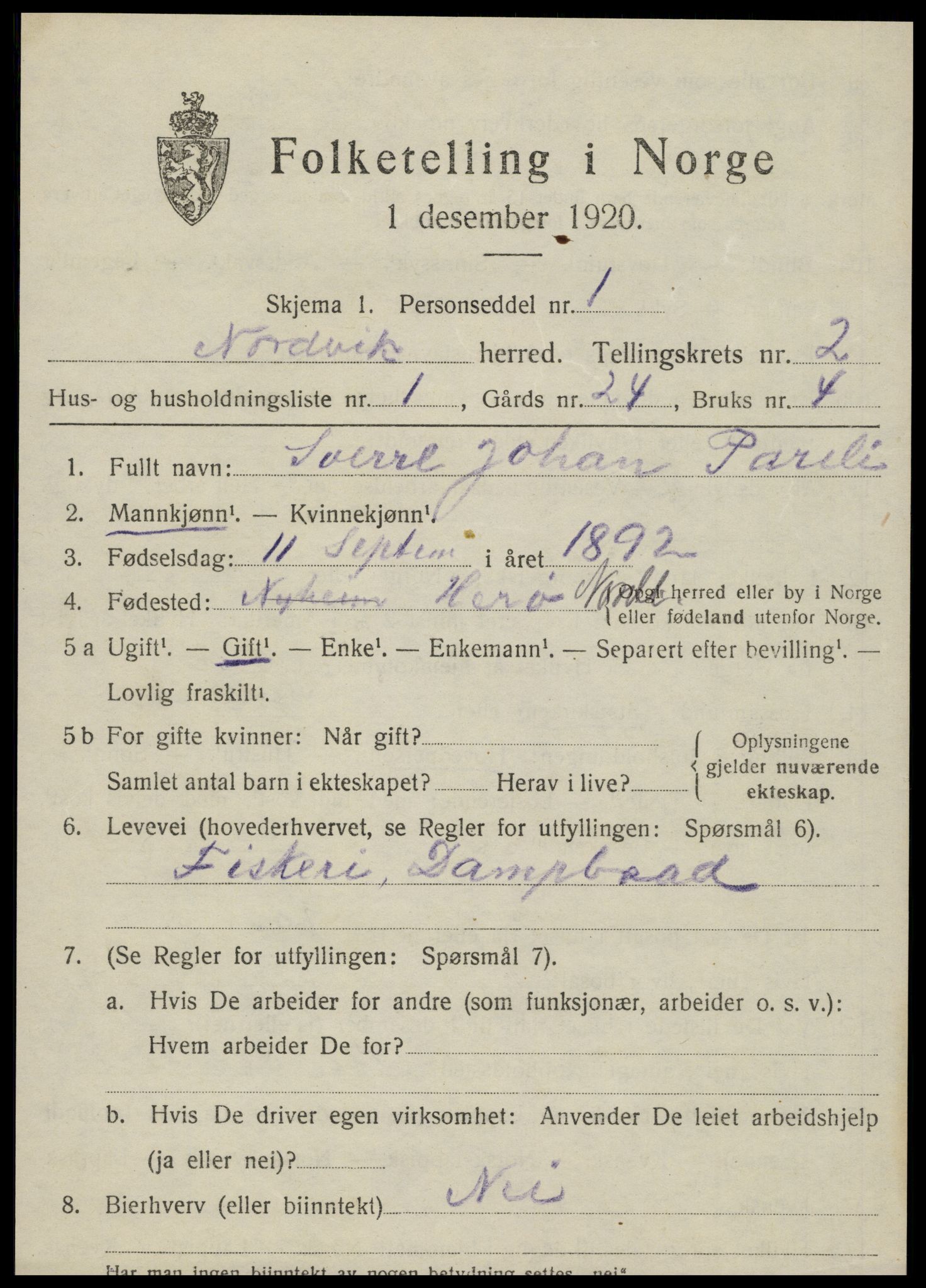 SAT, Folketelling 1920 for 1819 Nordvik herred, 1920, s. 1040