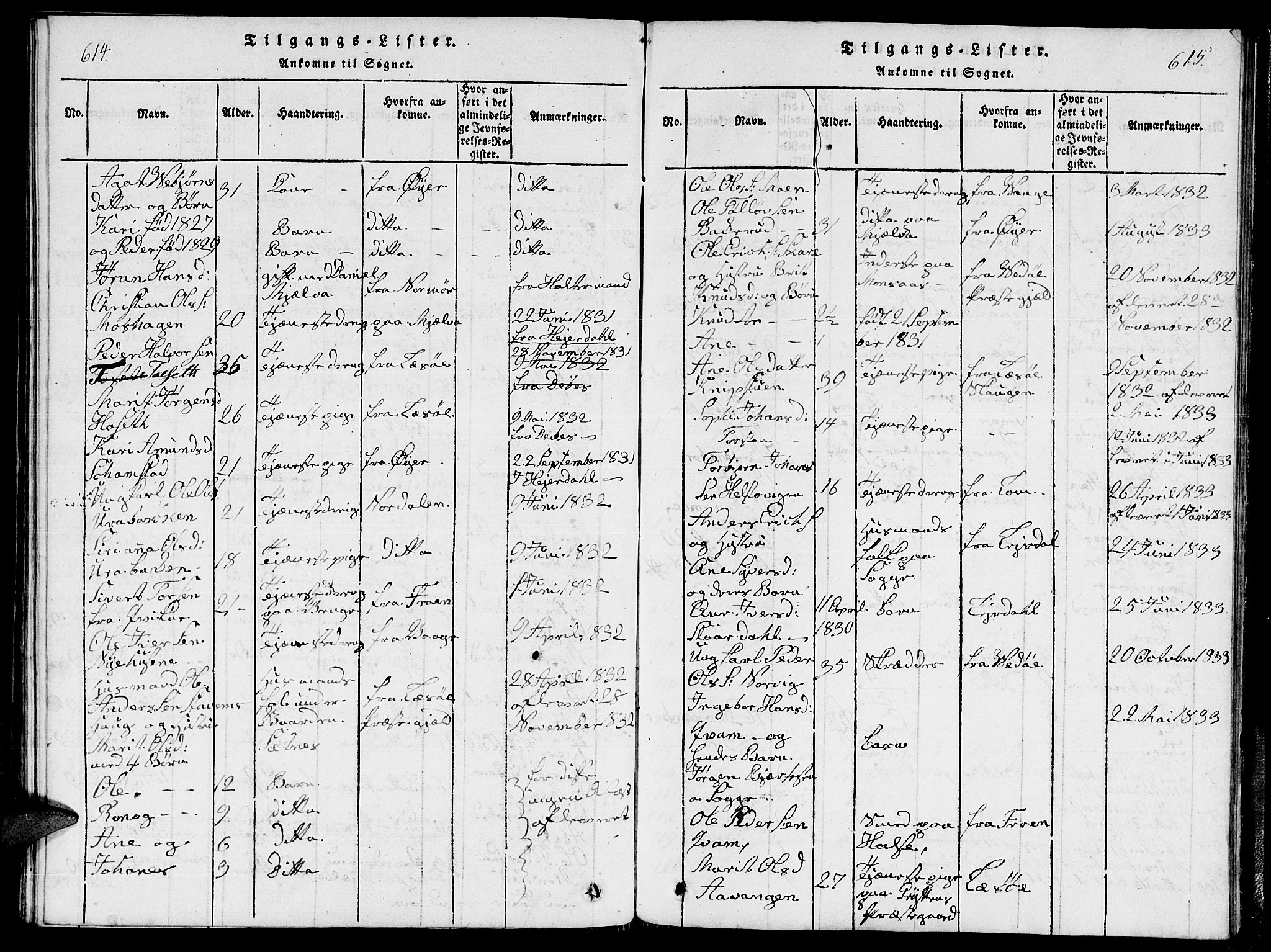 Ministerialprotokoller, klokkerbøker og fødselsregistre - Møre og Romsdal, AV/SAT-A-1454/544/L0579: Klokkerbok nr. 544C01, 1818-1836, s. 614-615