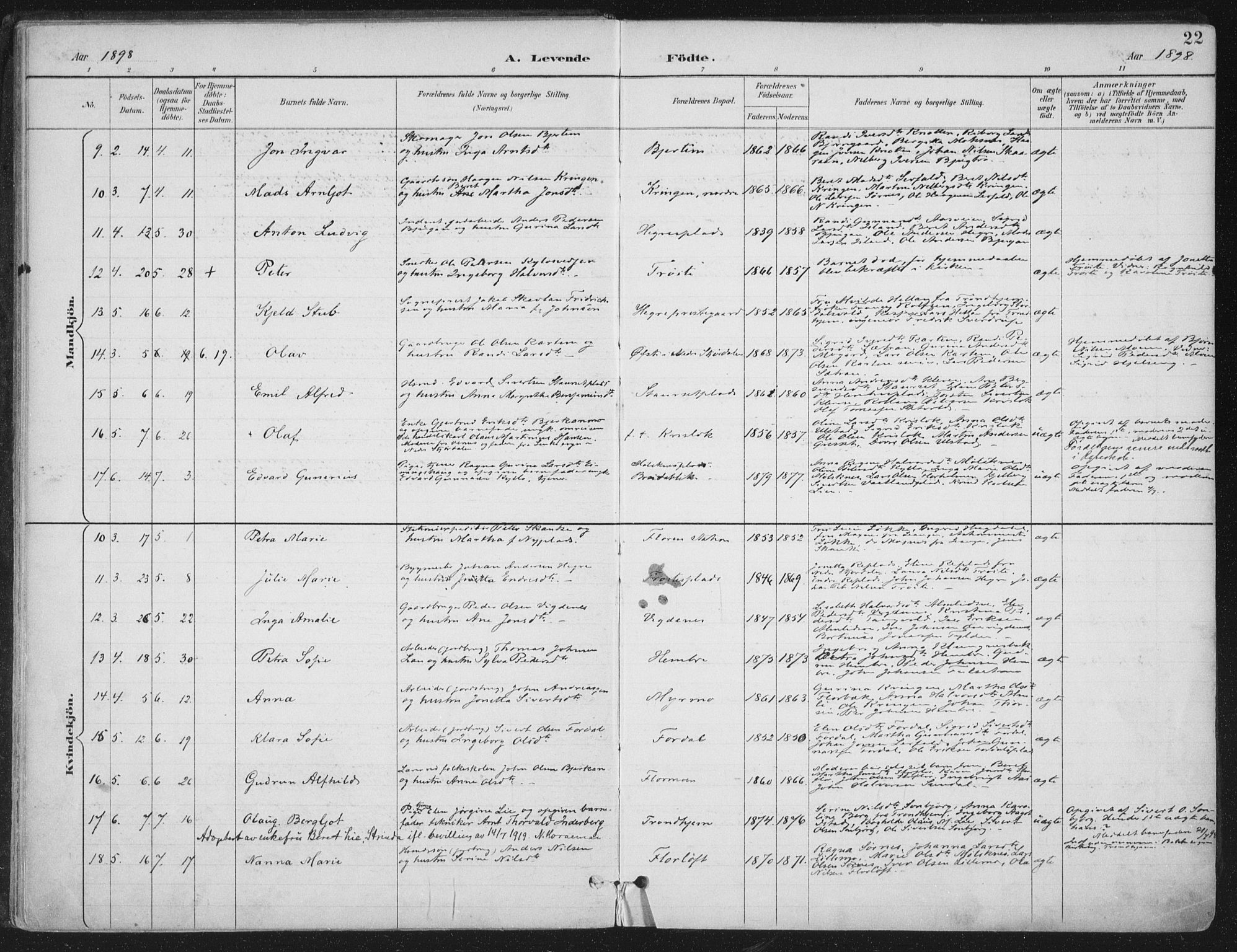 Ministerialprotokoller, klokkerbøker og fødselsregistre - Nord-Trøndelag, AV/SAT-A-1458/703/L0031: Ministerialbok nr. 703A04, 1893-1914, s. 22