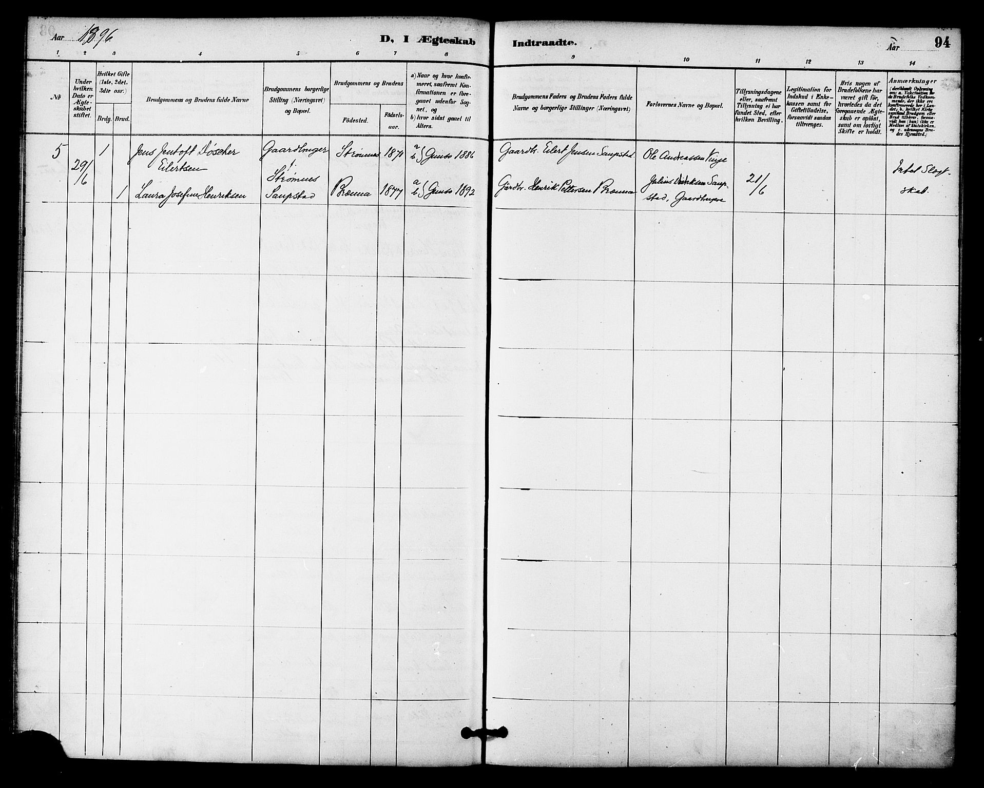 Ministerialprotokoller, klokkerbøker og fødselsregistre - Nordland, AV/SAT-A-1459/876/L1097: Ministerialbok nr. 876A03, 1886-1896, s. 94