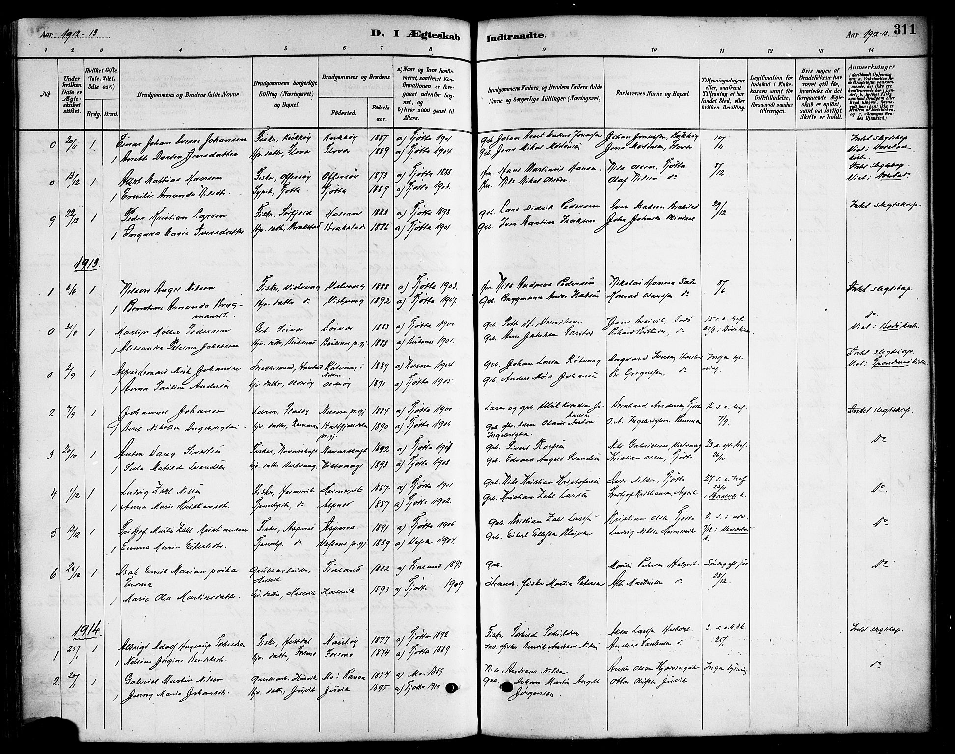 Ministerialprotokoller, klokkerbøker og fødselsregistre - Nordland, SAT/A-1459/817/L0268: Klokkerbok nr. 817C03, 1884-1920, s. 311