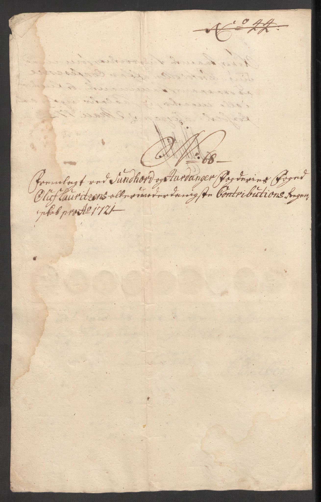 Rentekammeret inntil 1814, Reviderte regnskaper, Fogderegnskap, RA/EA-4092/R48/L3000: Fogderegnskap Sunnhordland og Hardanger, 1721, s. 399