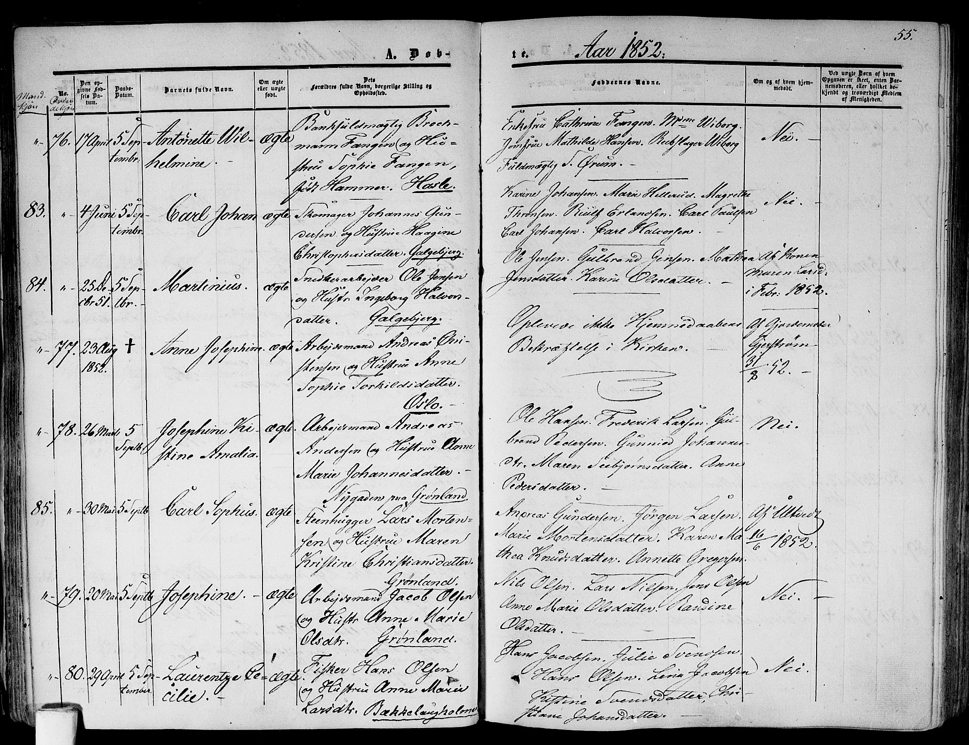 Gamlebyen prestekontor Kirkebøker, AV/SAO-A-10884/F/Fa/L0004: Ministerialbok nr. 4, 1850-1857, s. 55