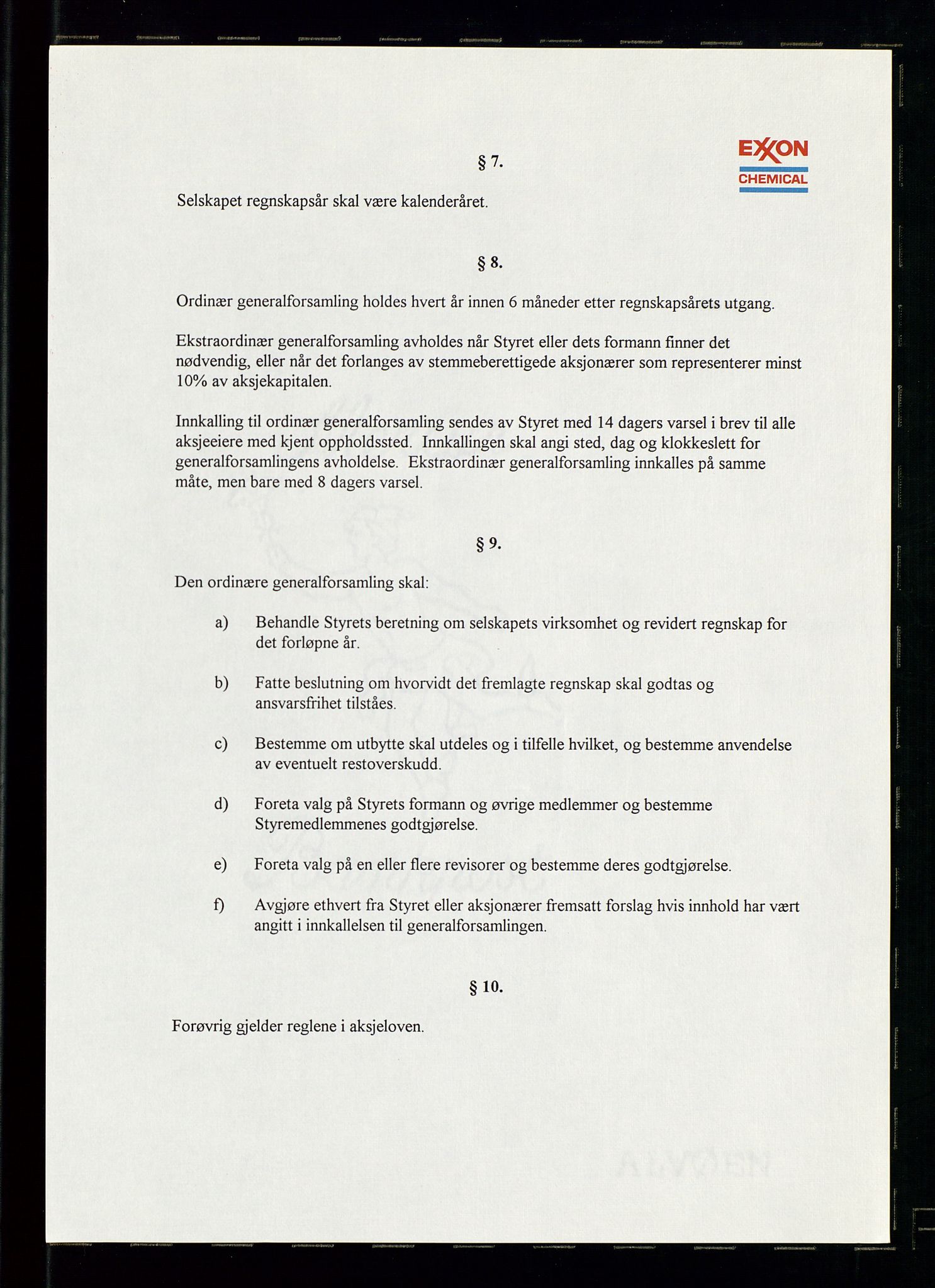 PA 1538 - Exxon Chemical Norge A/S, SAST/A-101958/A/Aa/L0001/0002: Generalforsamlinger og styreprotokoller / Protokoll for generalforsamlinger, 1966-1996