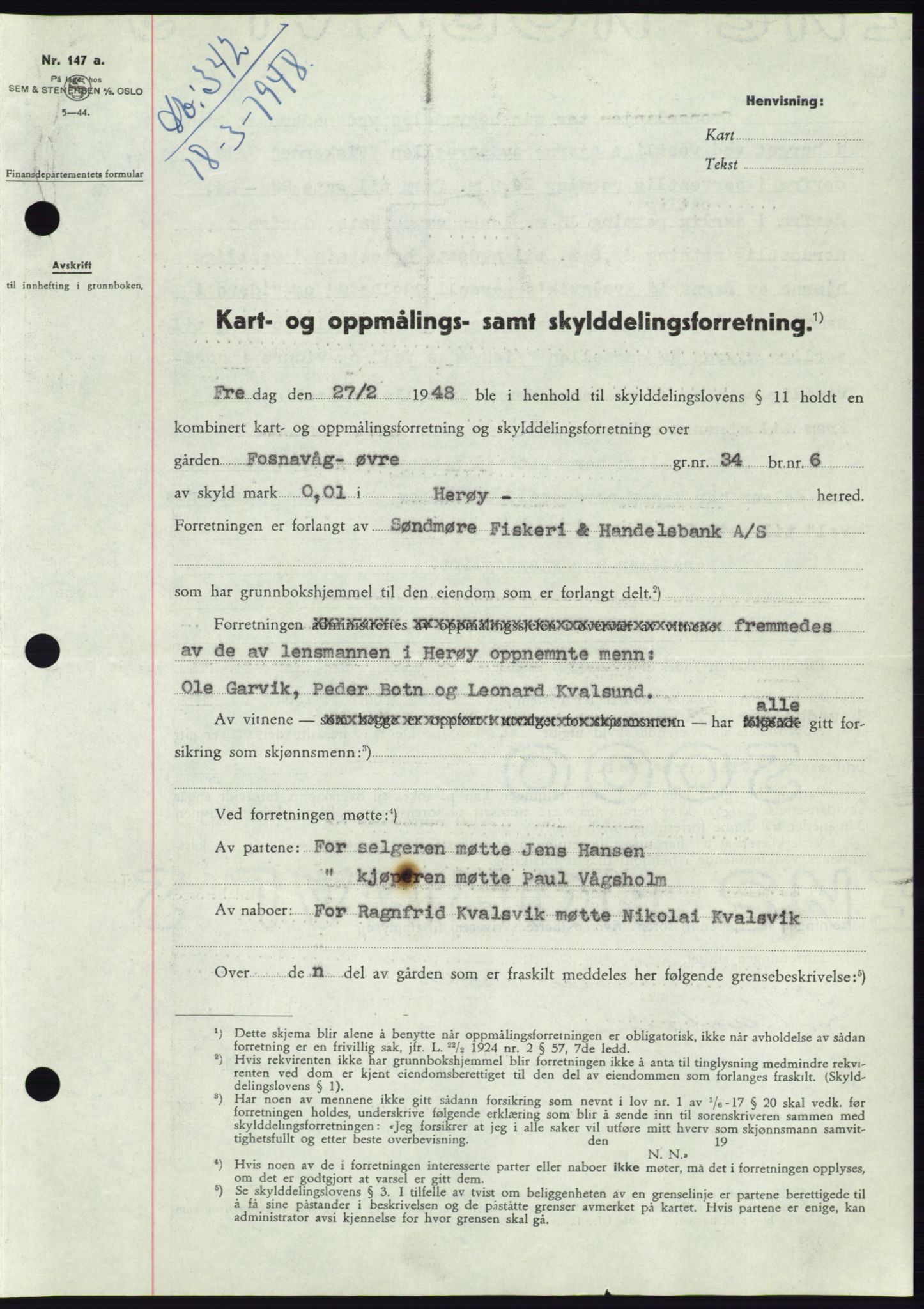 Søre Sunnmøre sorenskriveri, SAT/A-4122/1/2/2C/L0082: Pantebok nr. 8A, 1948-1948, Dagboknr: 342/1948