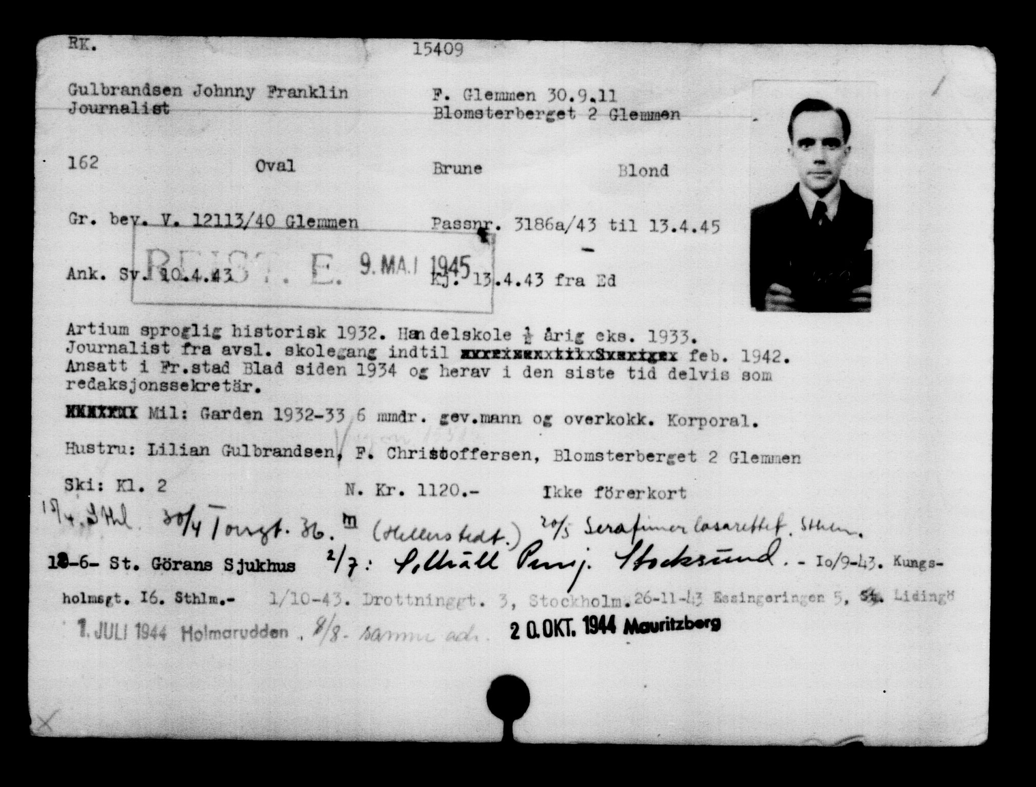 Den Kgl. Norske Legasjons Flyktningskontor, AV/RA-S-6753/V/Va/L0007: Kjesäterkartoteket.  Flyktningenr. 12700-15723, 1940-1945, s. 3107