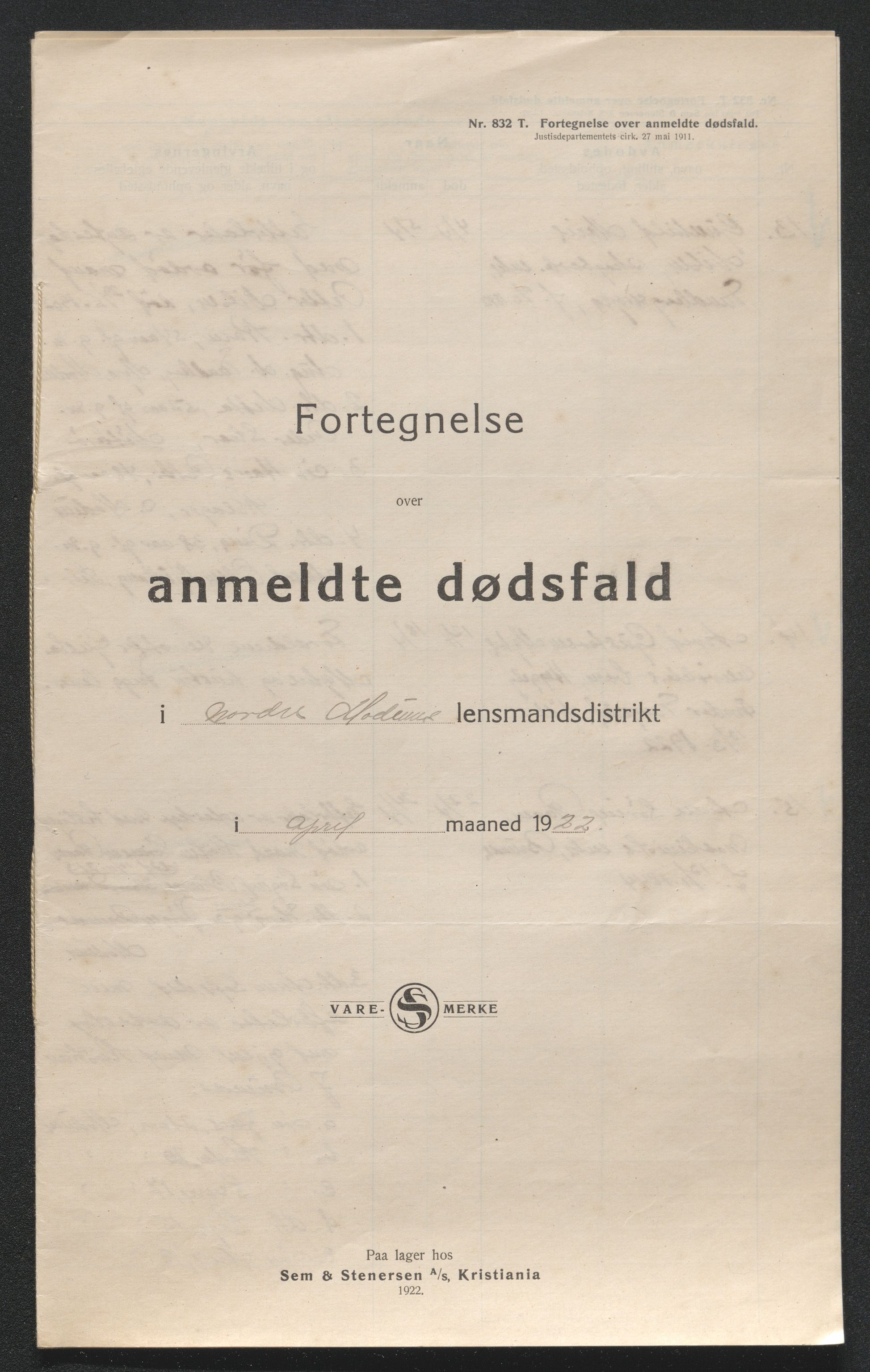 Eiker, Modum og Sigdal sorenskriveri, SAKO/A-123/H/Ha/Hab/L0041: Dødsfallsmeldinger, 1922-1923, s. 154