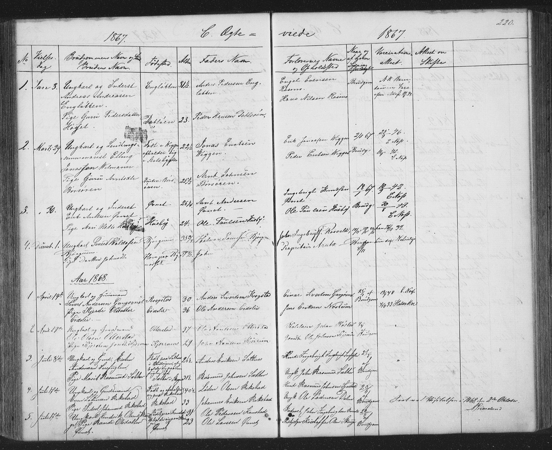 Ministerialprotokoller, klokkerbøker og fødselsregistre - Sør-Trøndelag, SAT/A-1456/667/L0798: Klokkerbok nr. 667C03, 1867-1929, s. 220