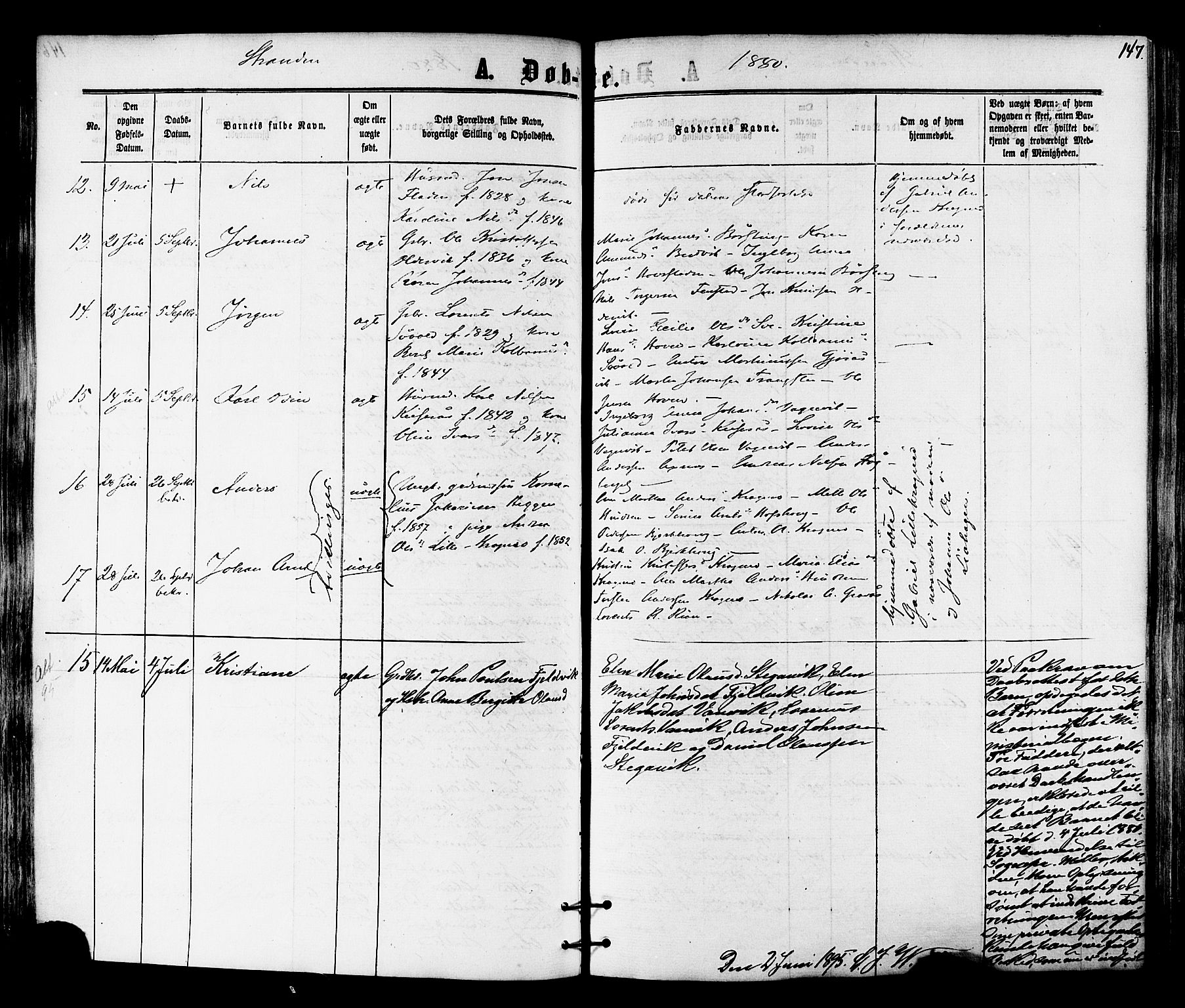 Ministerialprotokoller, klokkerbøker og fødselsregistre - Nord-Trøndelag, SAT/A-1458/701/L0009: Ministerialbok nr. 701A09 /2, 1864-1882, s. 147