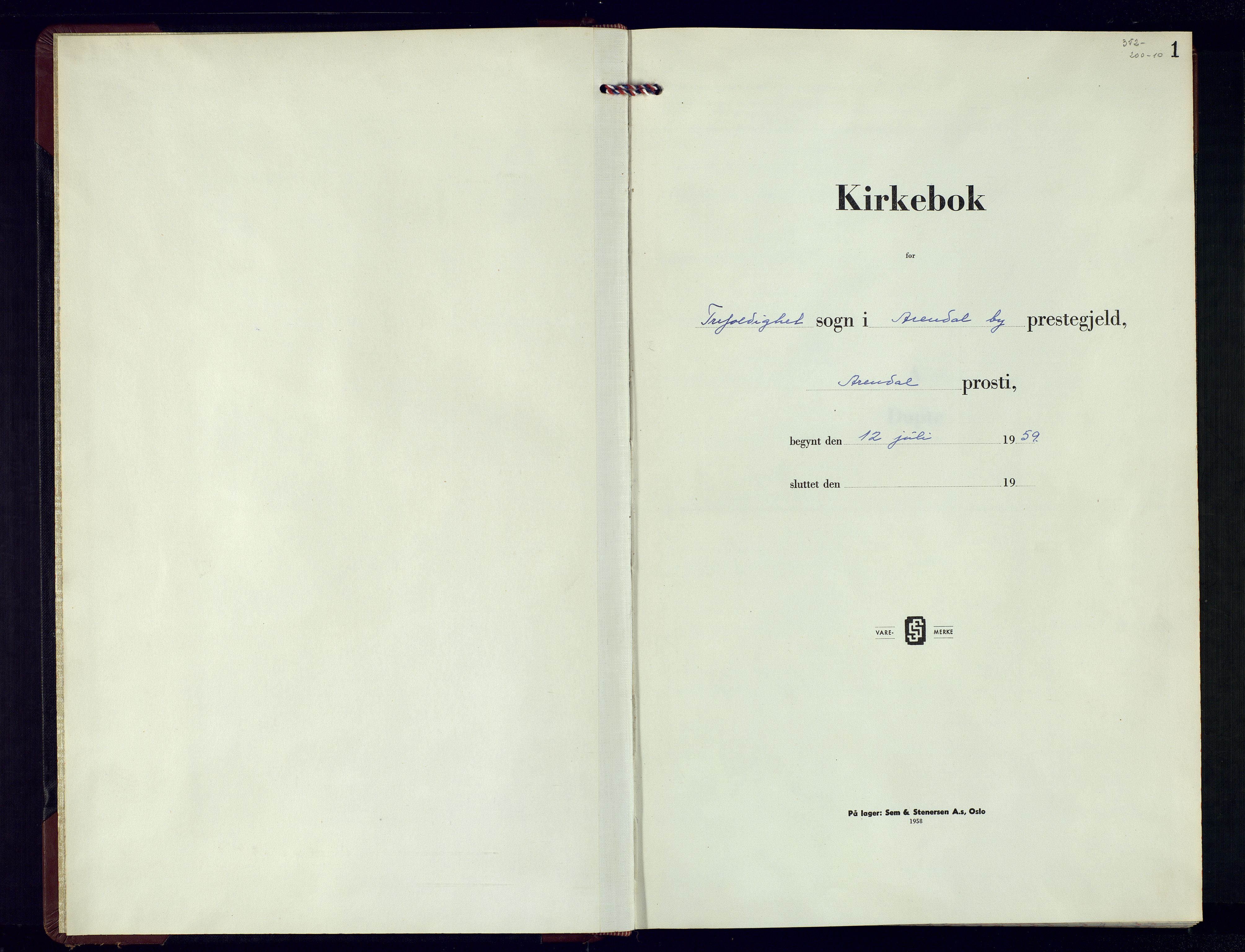 Arendal sokneprestkontor, Trefoldighet, SAK/1111-0040/F/Fb/L0011: Klokkerbok nr. B-11, 1959-1966, s. 1