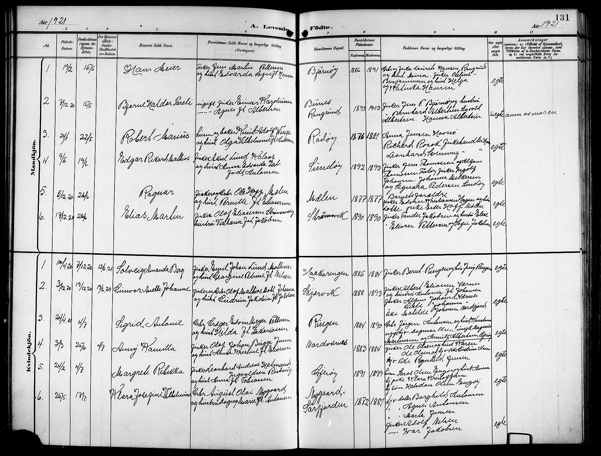Ministerialprotokoller, klokkerbøker og fødselsregistre - Nordland, SAT/A-1459/841/L0621: Klokkerbok nr. 841C05, 1897-1923, s. 131