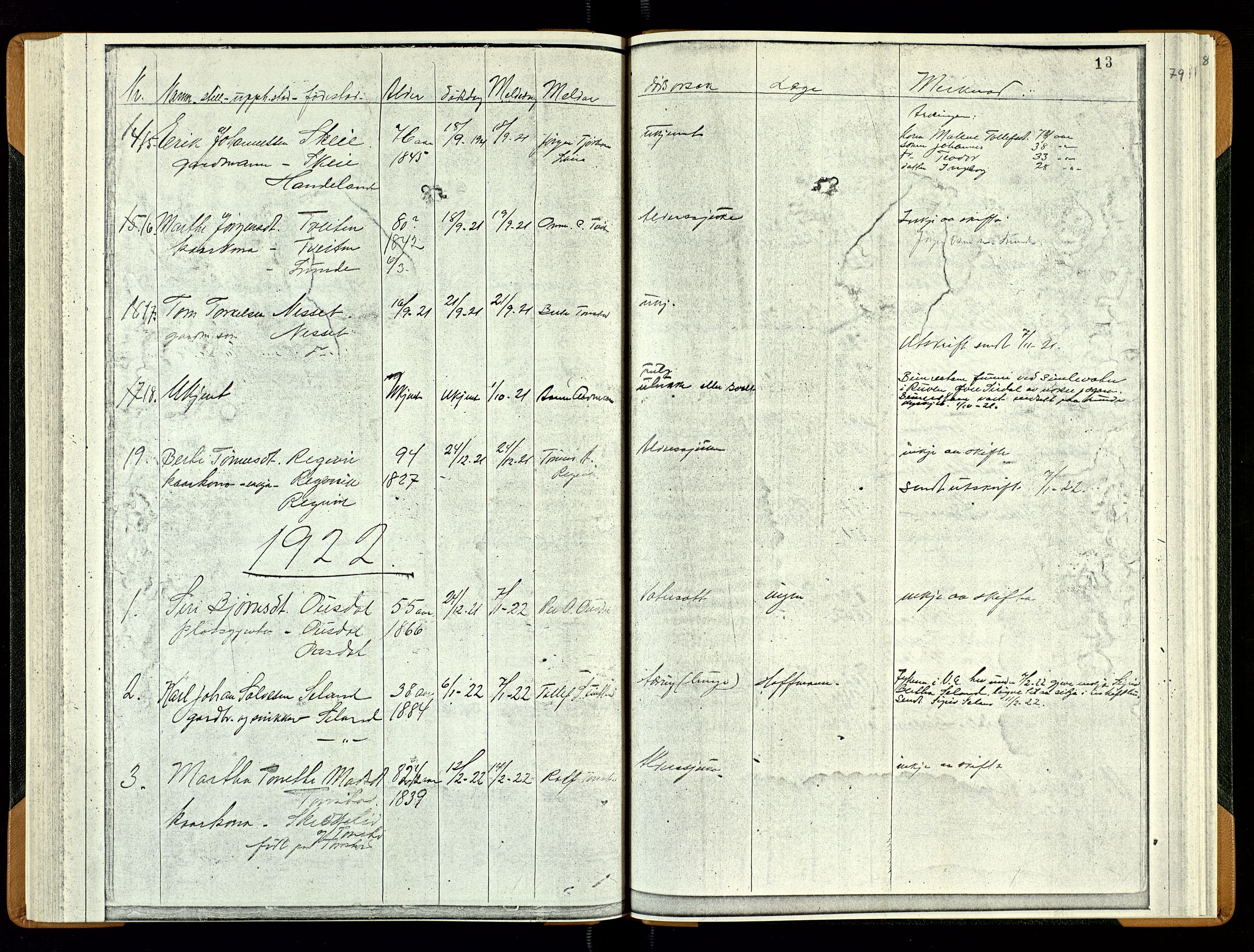 Sirdal lensmannskontor, AV/SAK-1241-0039/F/Fe/L0001: Fortegnelse anmeldte dødsfall nr 27a, 1863-1934, s. 79