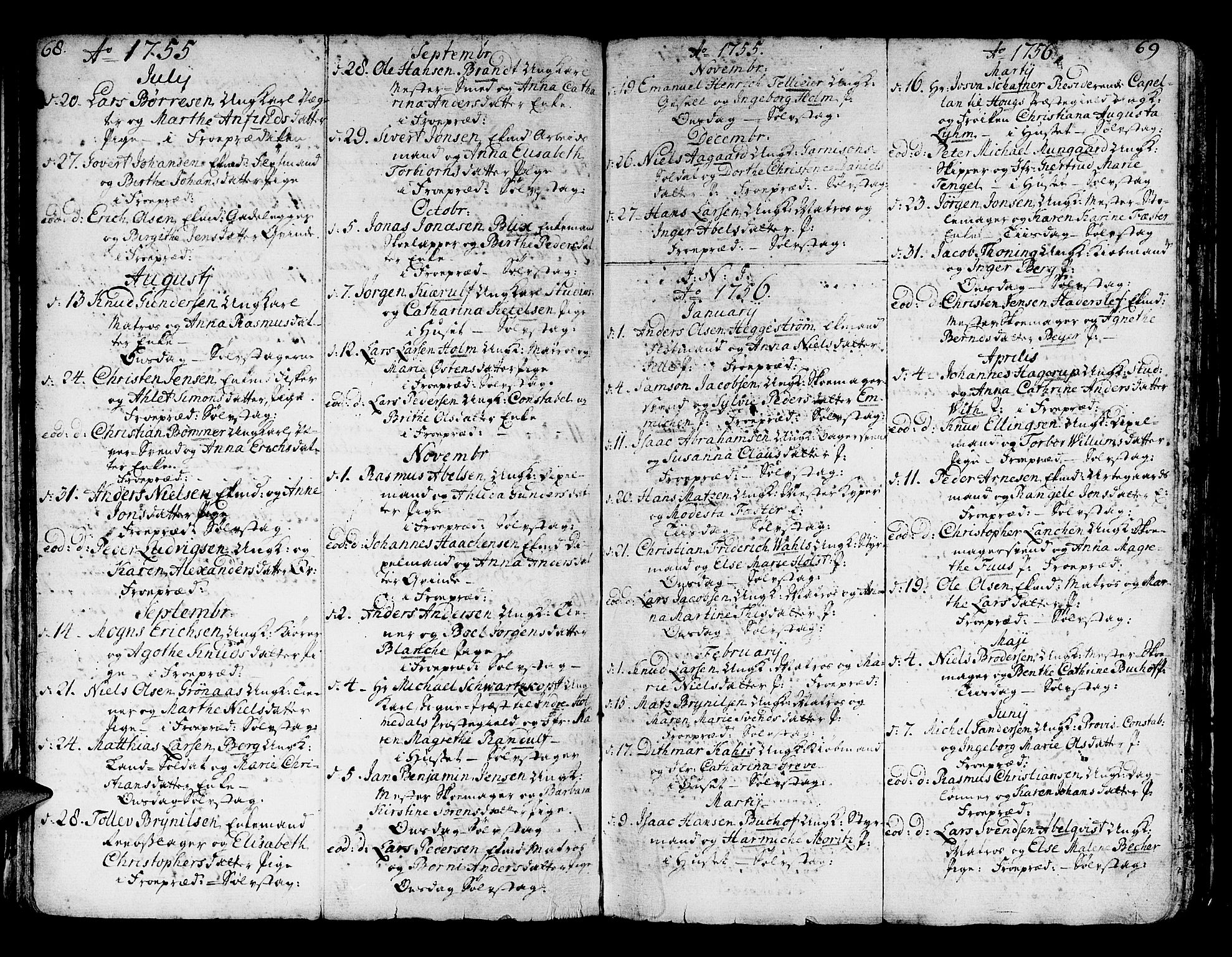 Domkirken sokneprestembete, AV/SAB-A-74801/H/Haa/L0007: Ministerialbok nr. A 7, 1725-1826, s. 68-69