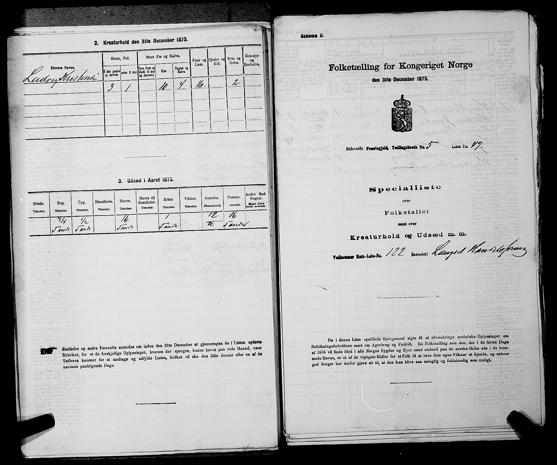 RA, Folketelling 1875 for 0237P Eidsvoll prestegjeld, 1875, s. 745