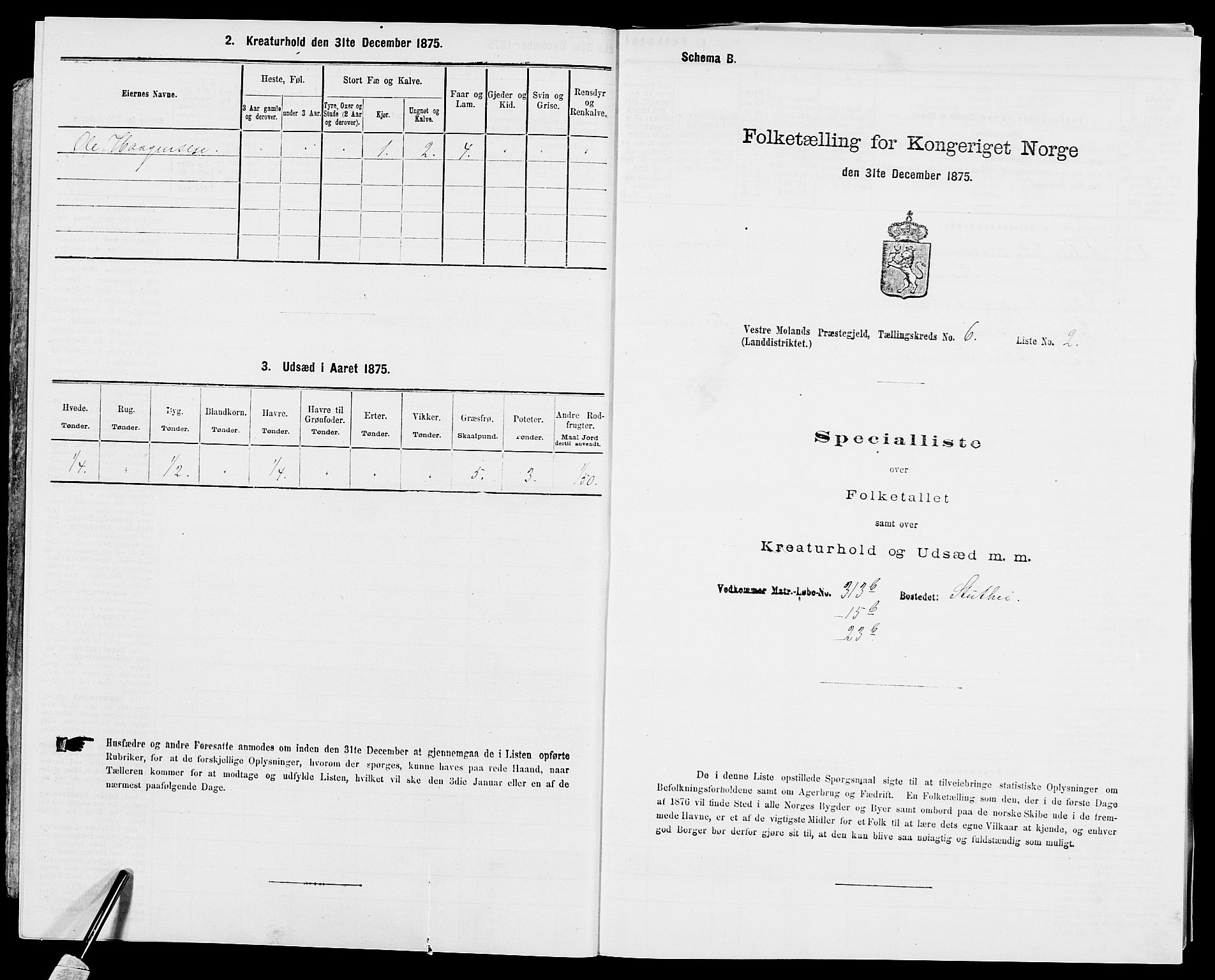 SAK, Folketelling 1875 for 0926L Vestre Moland prestegjeld, Vestre Moland sokn, 1875, s. 780