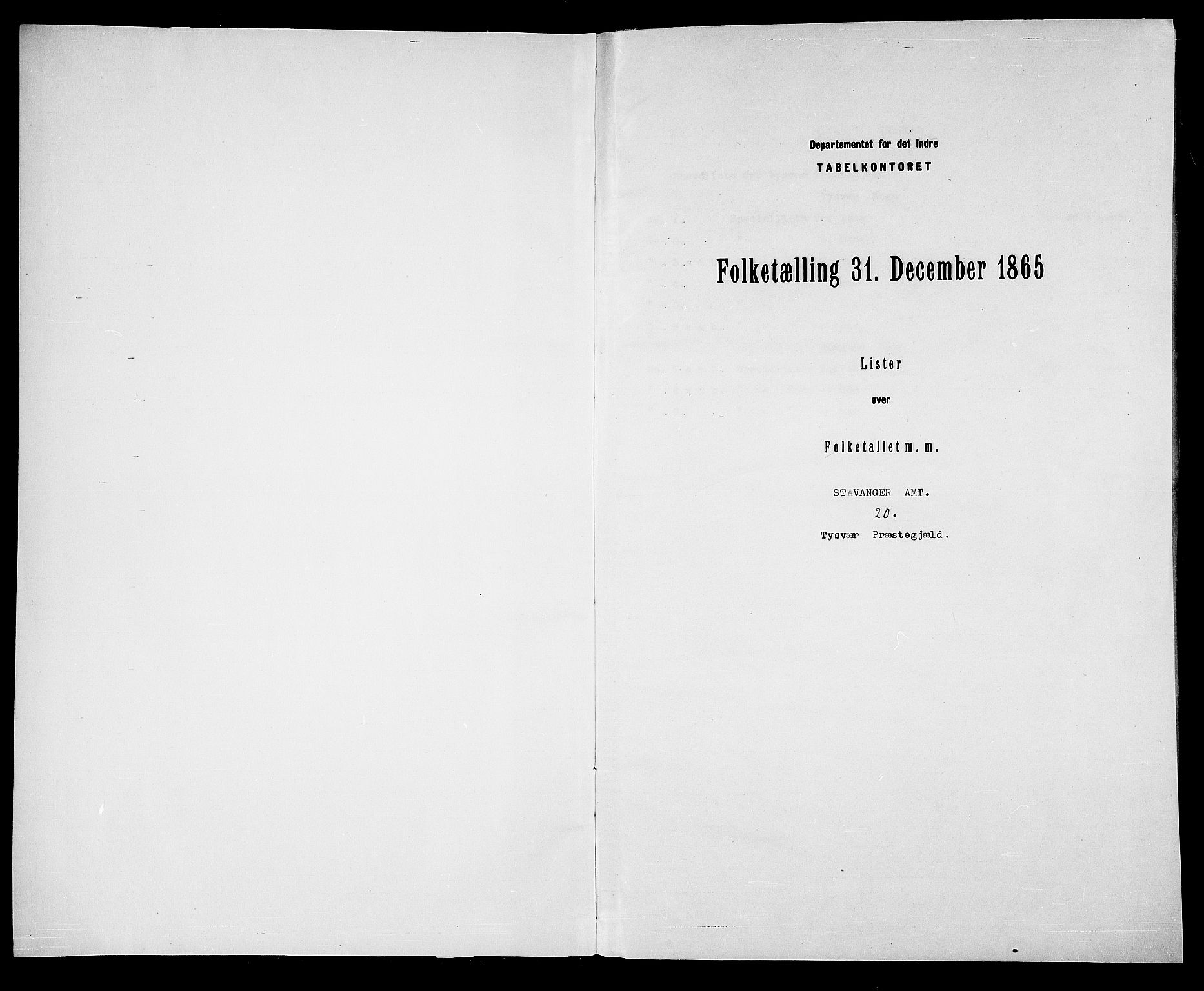 RA, Folketelling 1865 for 1146P Tysvær prestegjeld, 1865, s. 3