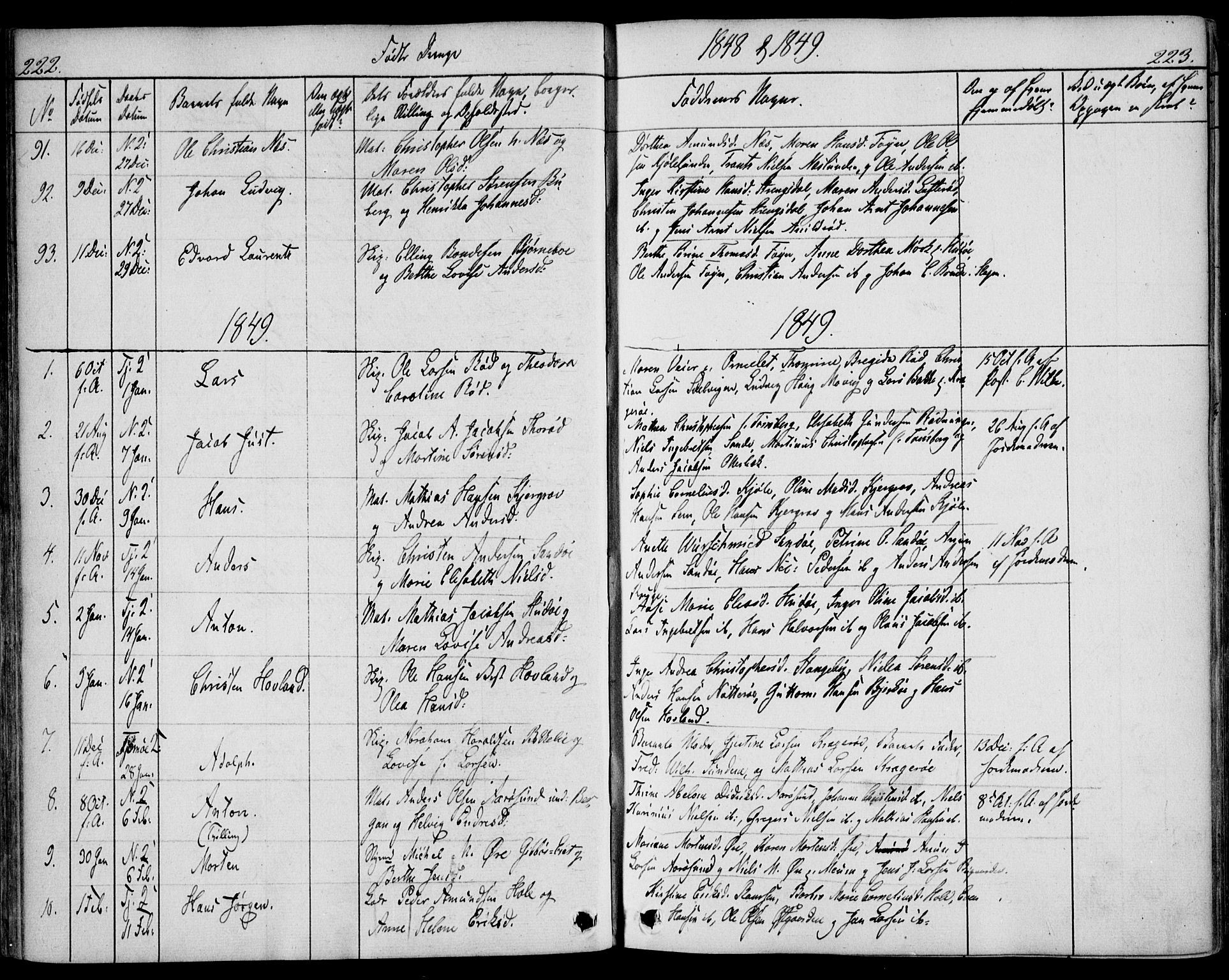Nøtterøy kirkebøker, AV/SAKO-A-354/F/Fa/L0005: Ministerialbok nr. I 5, 1839-1852, s. 222-223